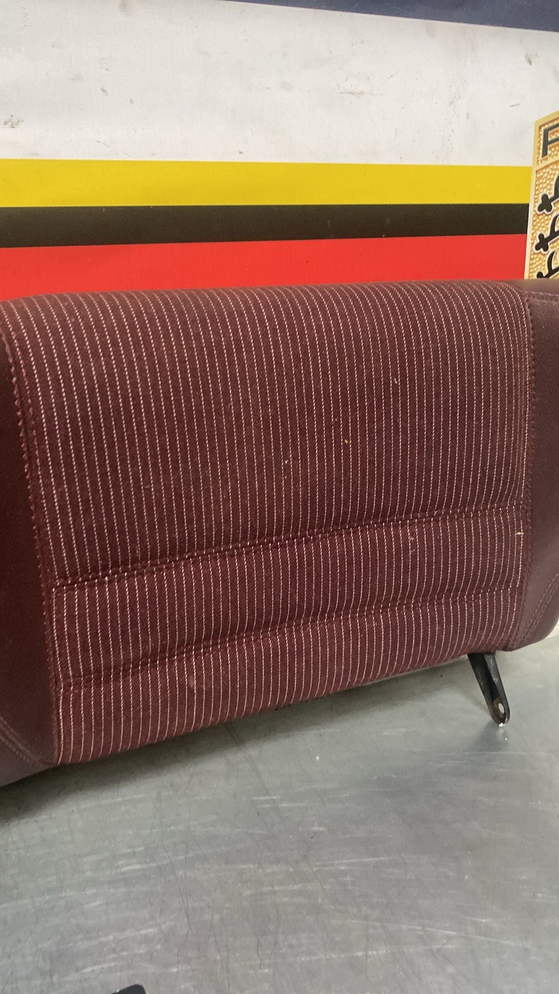 Porsche 944 924S refurbished rear seat, burgundy/white pinstripe