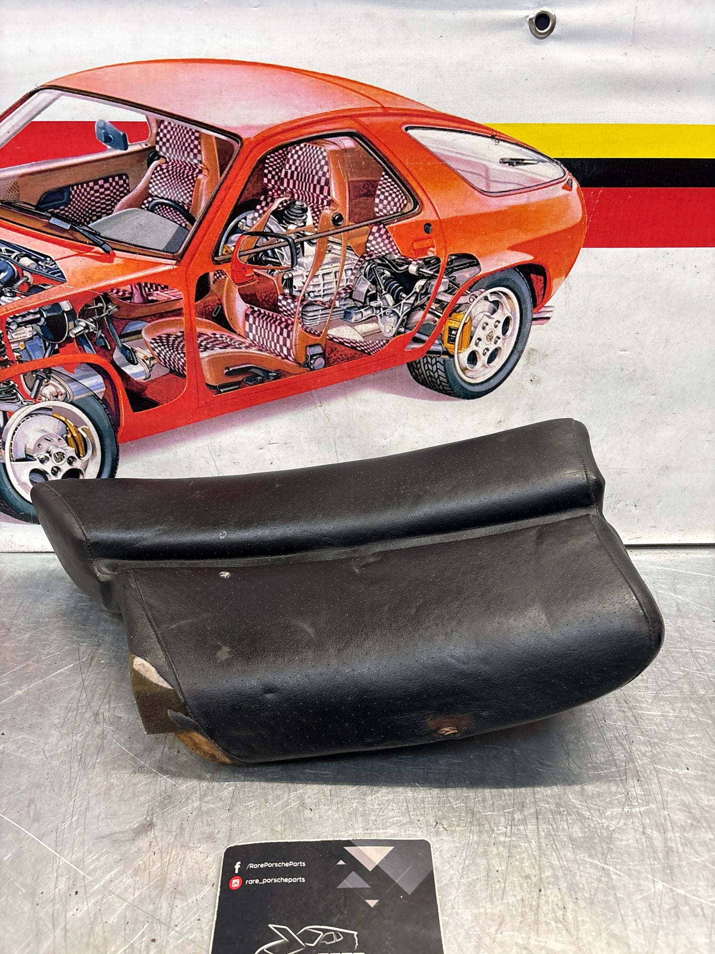 Porsche 928 rear left seat cushion, black, leather, used 92852205951