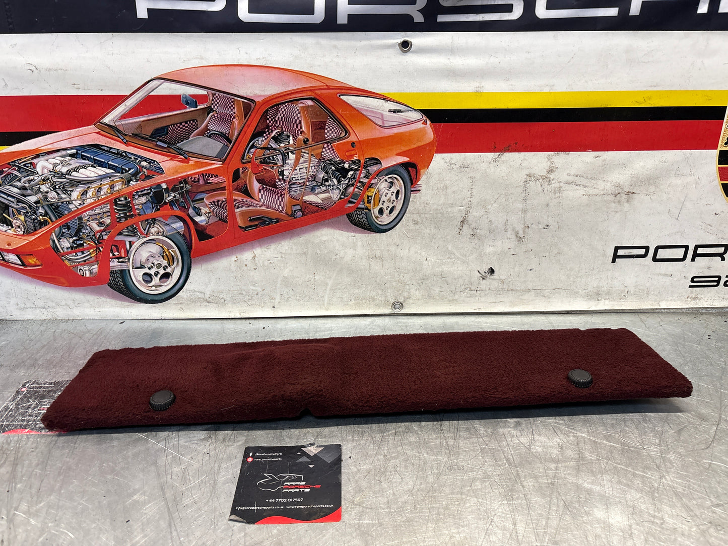 Porsche 928 burgundy carpeted Tool kit panel cover, used 92855118105