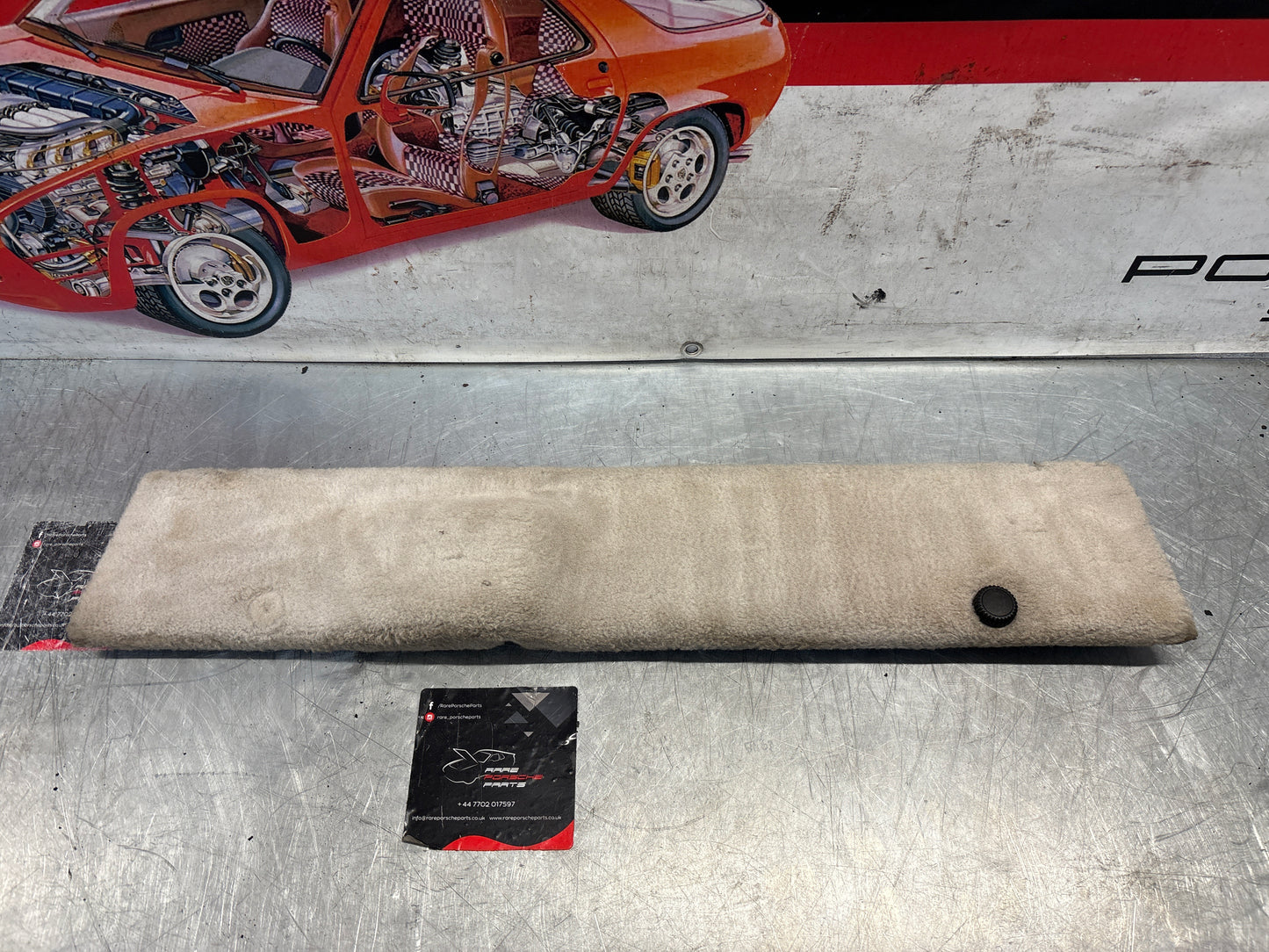 Porsche 928 white cream carpeted Tool kit panel cover, used 92855118106