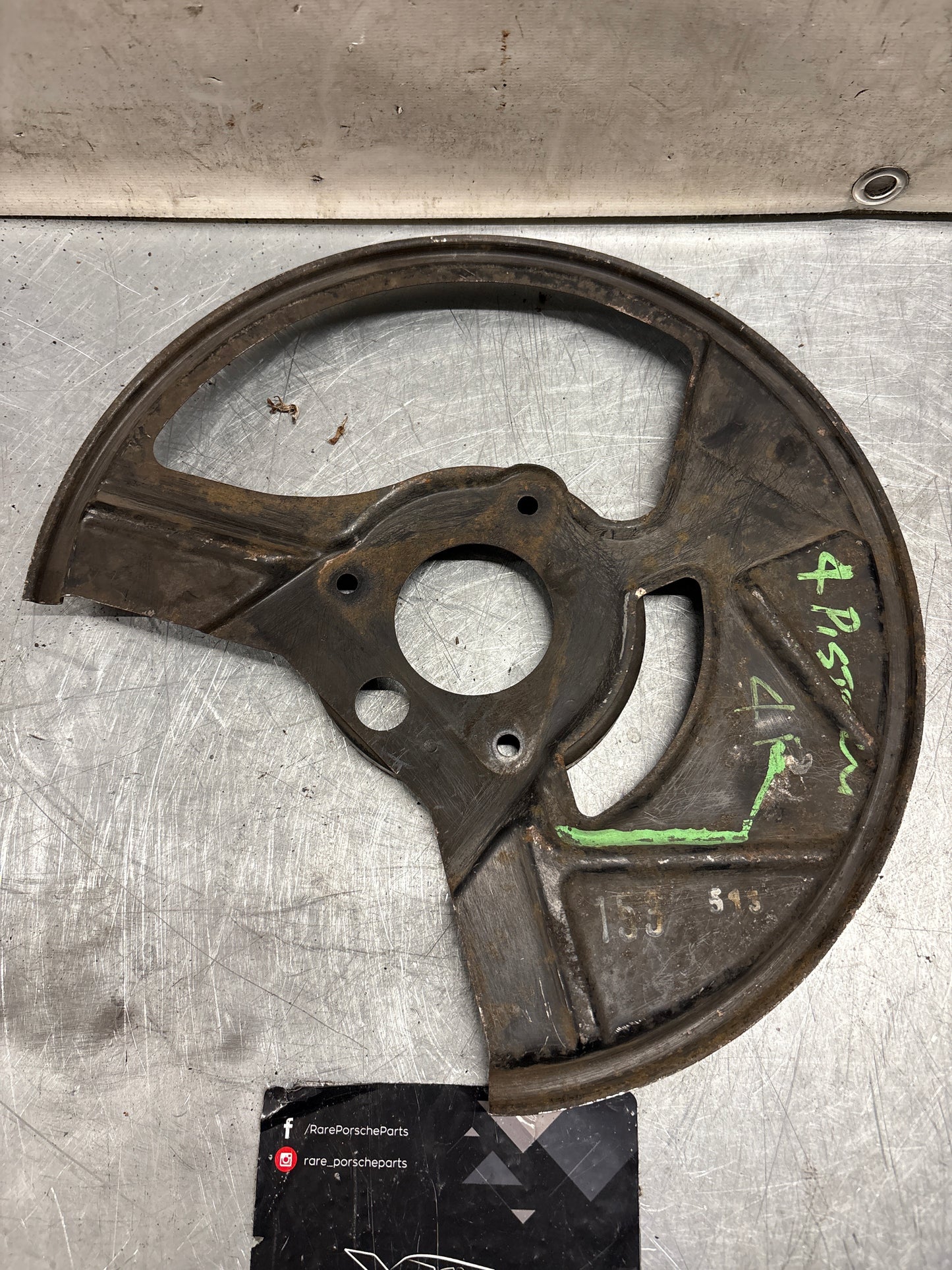 Porsche 968 front left brake dust cover plate, used 95135180502
