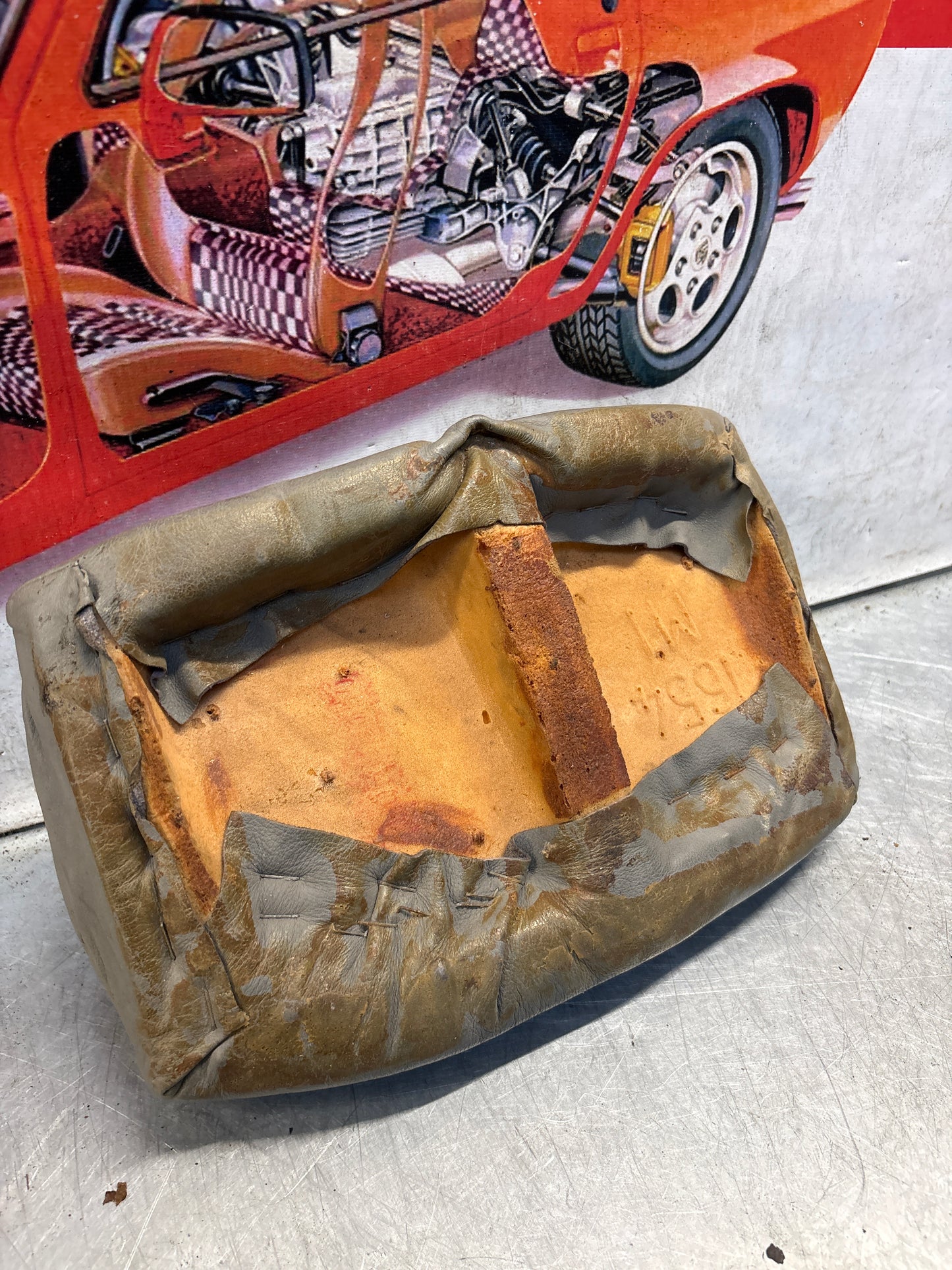 Porsche 928 rear right seat upper cushion, leather, grey/black, used 92852204650