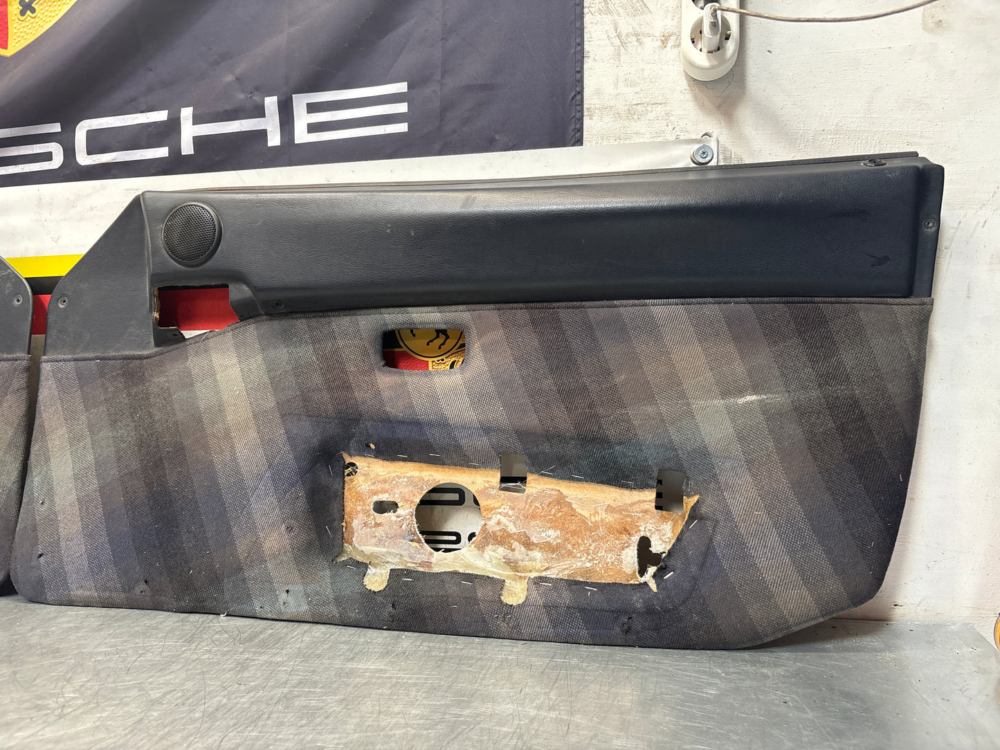 Pair Of Porsche 944 blue chequered door cards 94455501701 94455501801 used, refurbished.