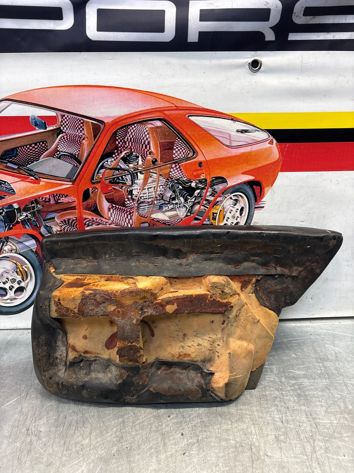 Porsche 928 rear left seat cushion, black, leather, used 92852205951