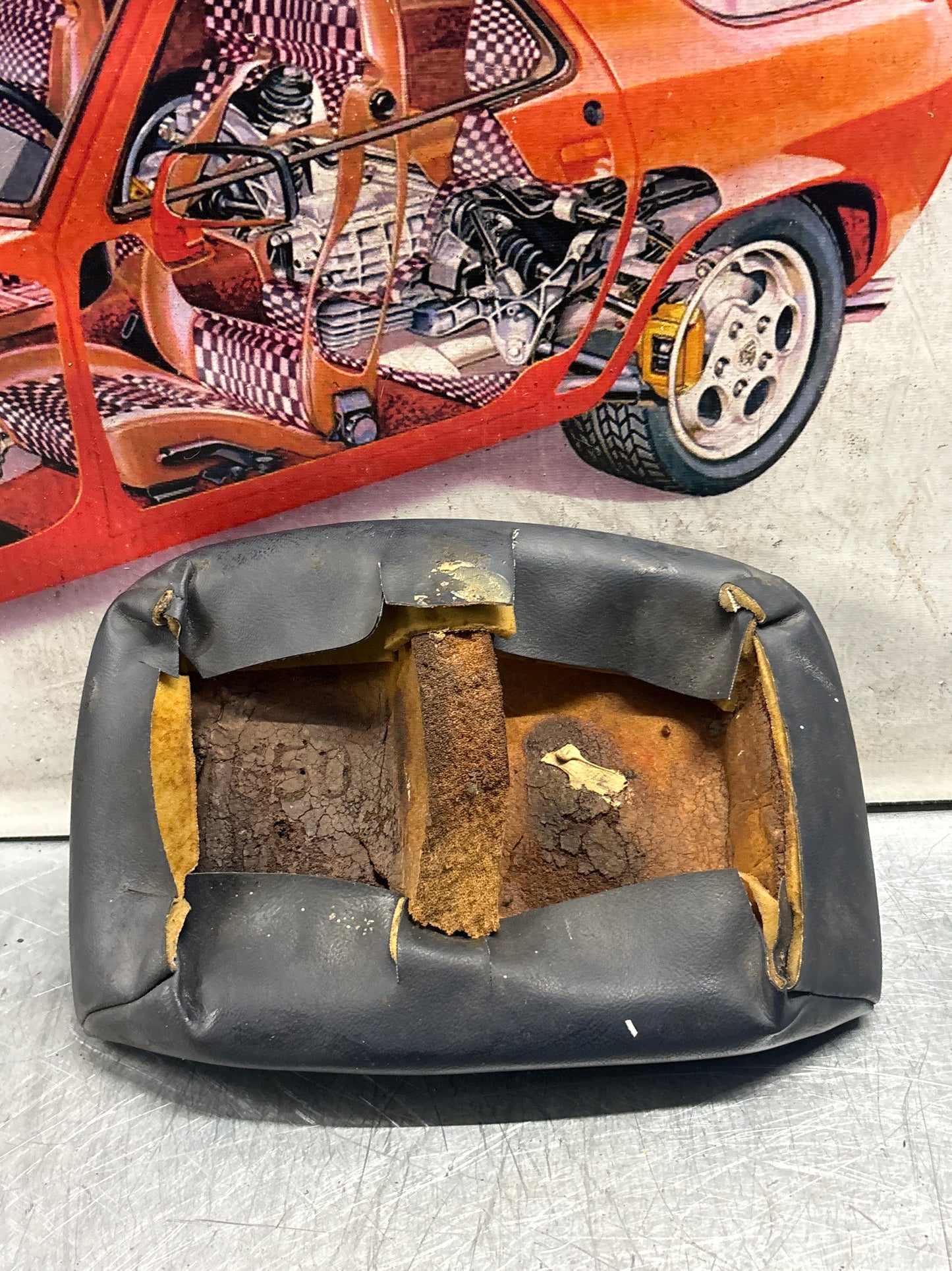 Porsche 928 rear right seat centre cushion, leather, blue, used 92852208851