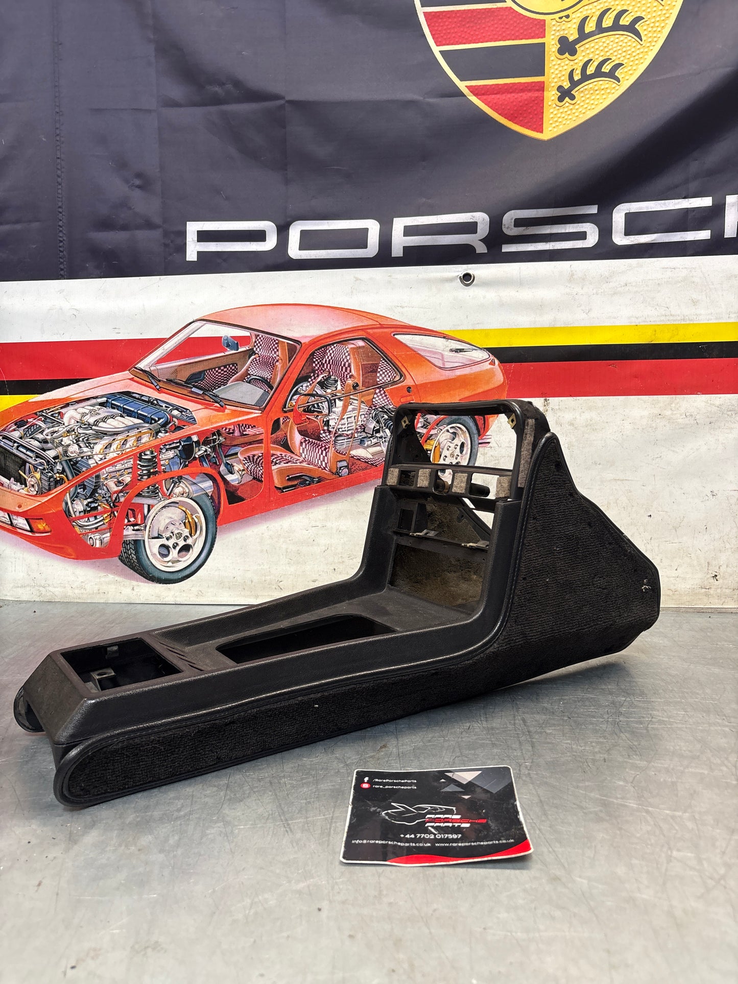 Porsche 924 centre console black, no switch holes 477857951  used