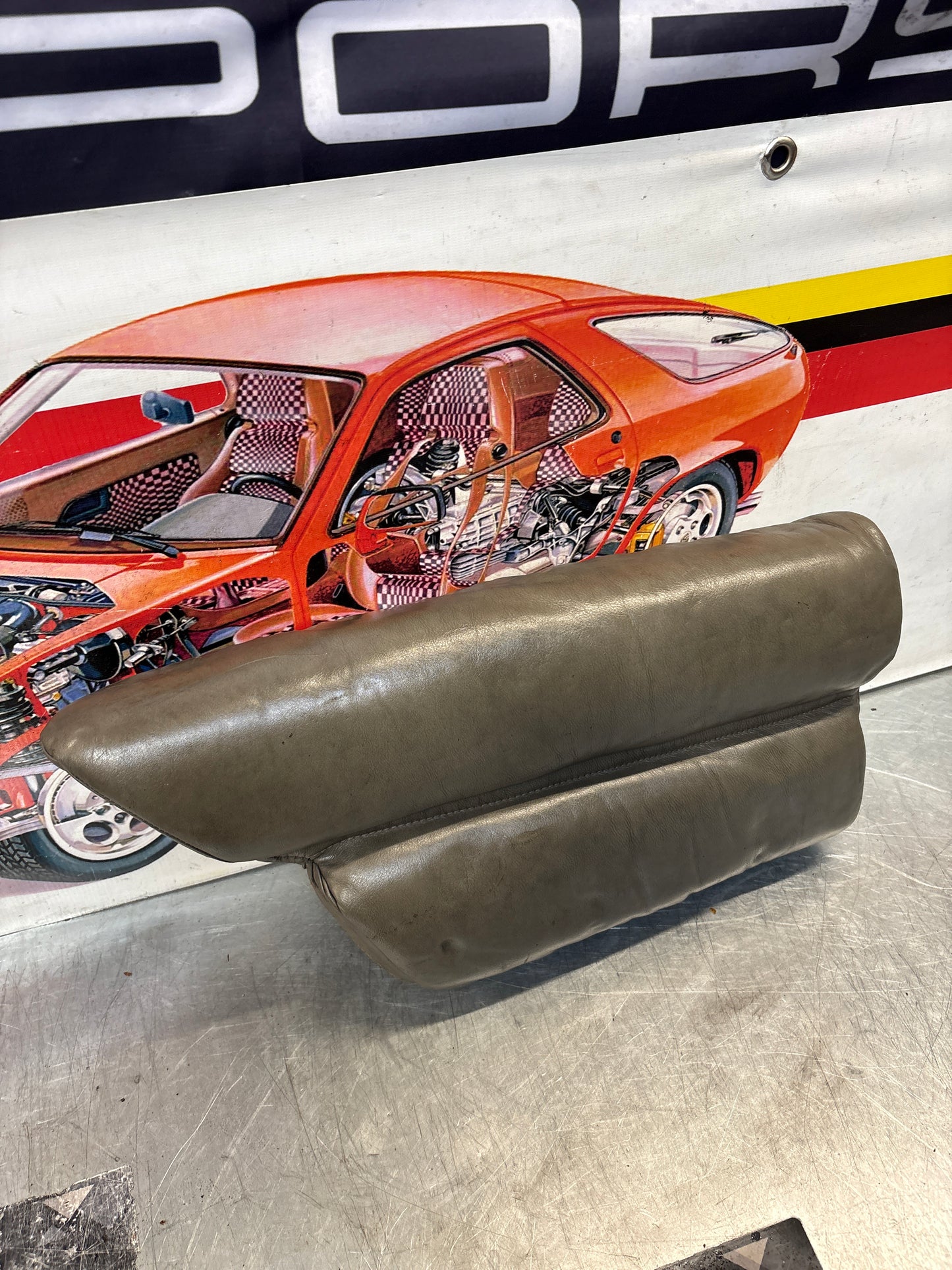 Porsche 928 rear left seat cushion, greyish green, leather, used 92852205951