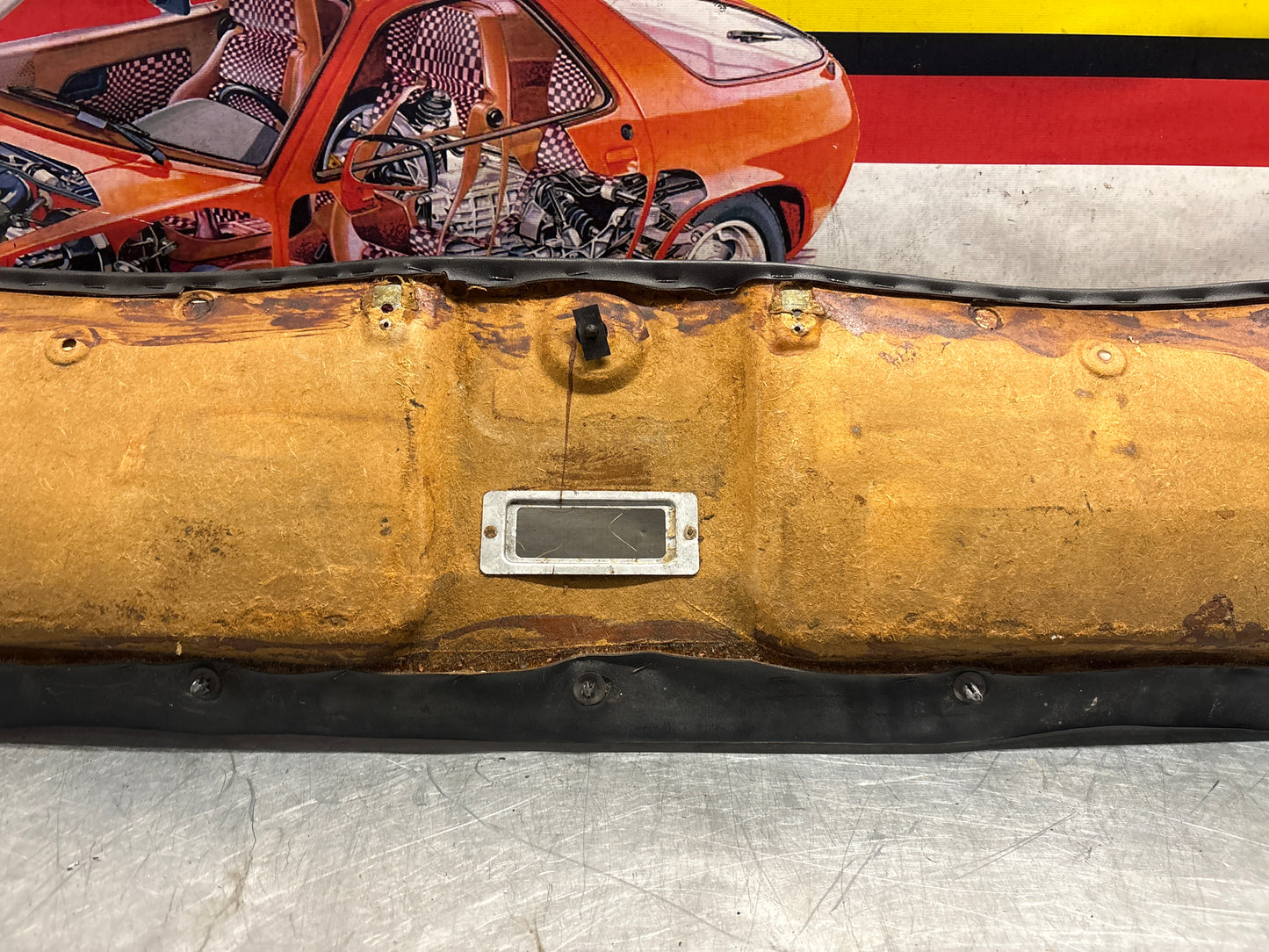 Porsche 928 sunroof mechanism cover trim, used, black 92855552702