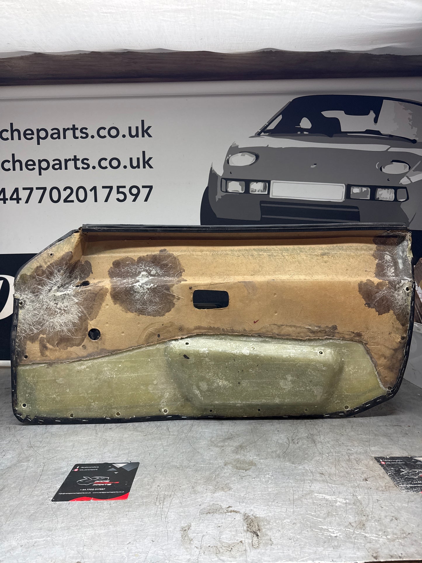 Porsche 924 Black LHD Left door card. Manual window (non electric). Fibreglass repaired. 477867012