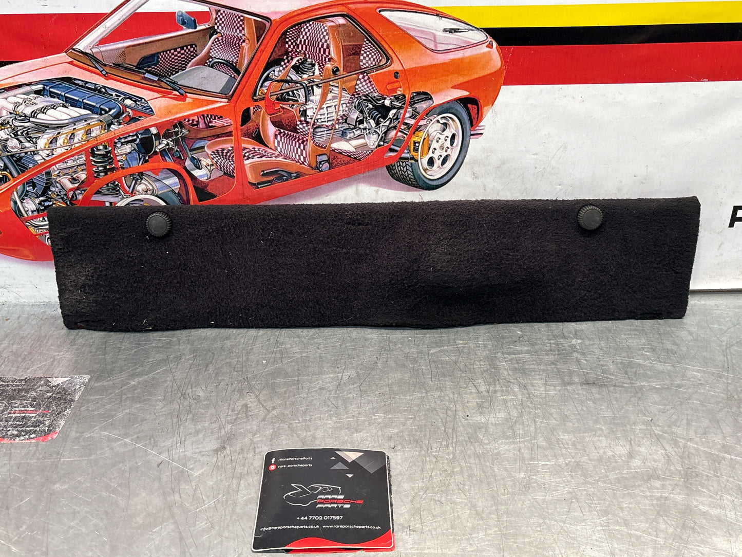 Porsche 928 black carpeted Tool kit panel cover, used 92855118105