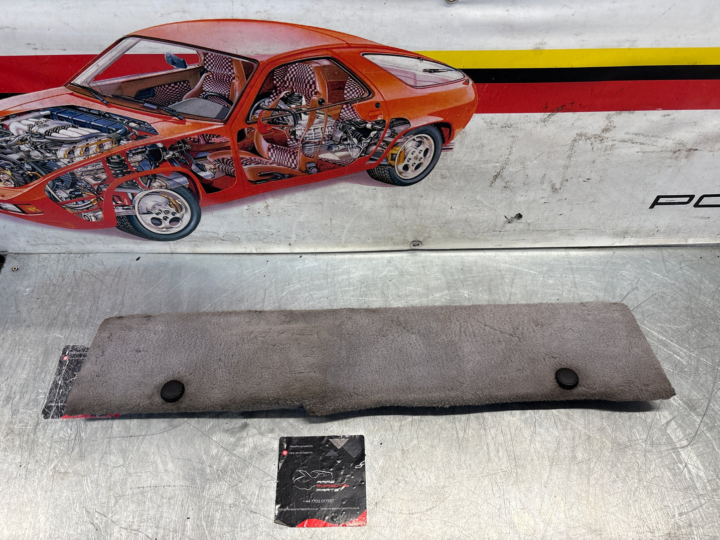 Porsche 928 grey carpeted Tool kit panel cover, used 92855118106