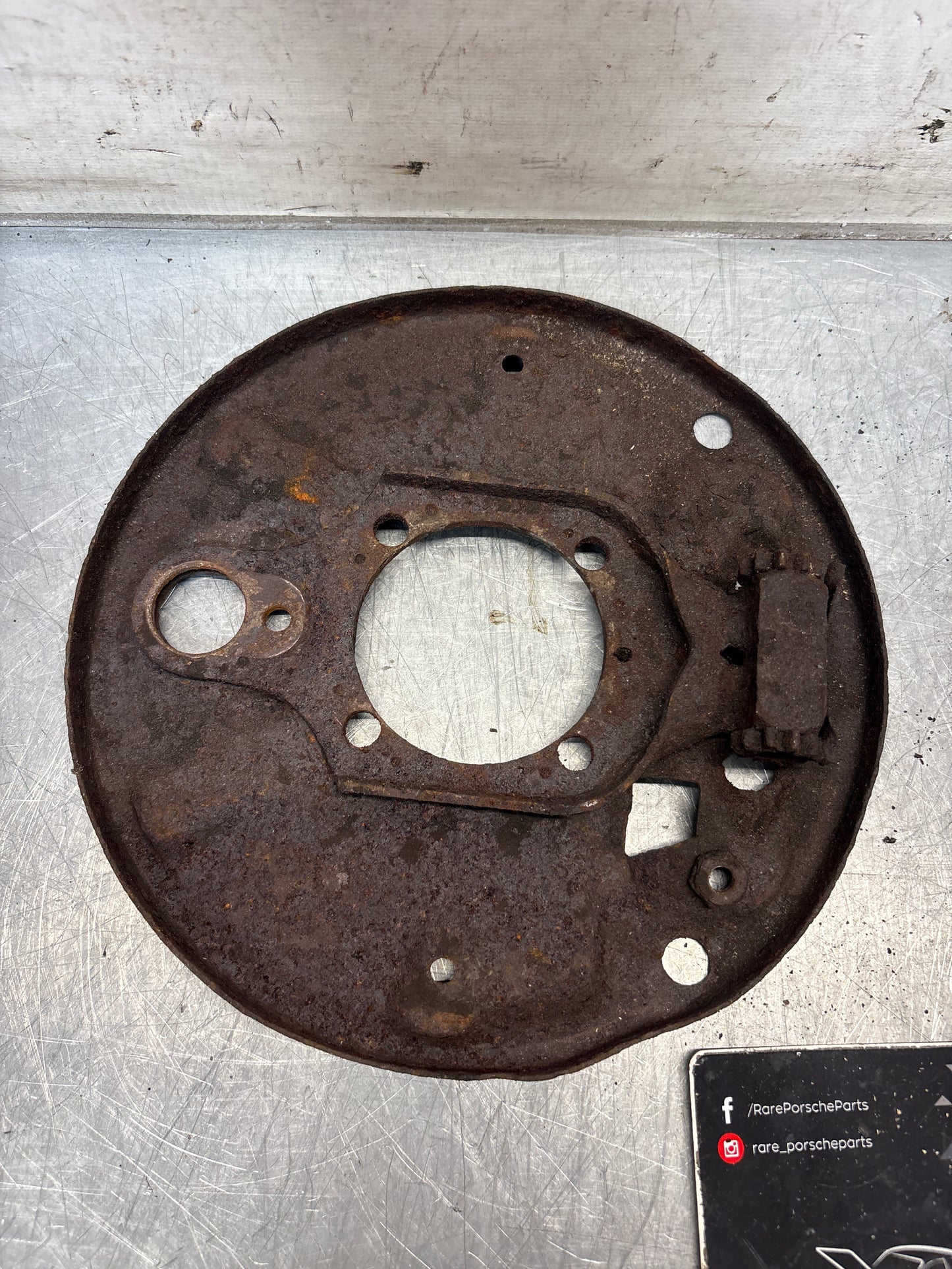 Porsche 924 rear left brake dust shield, used 113609439E