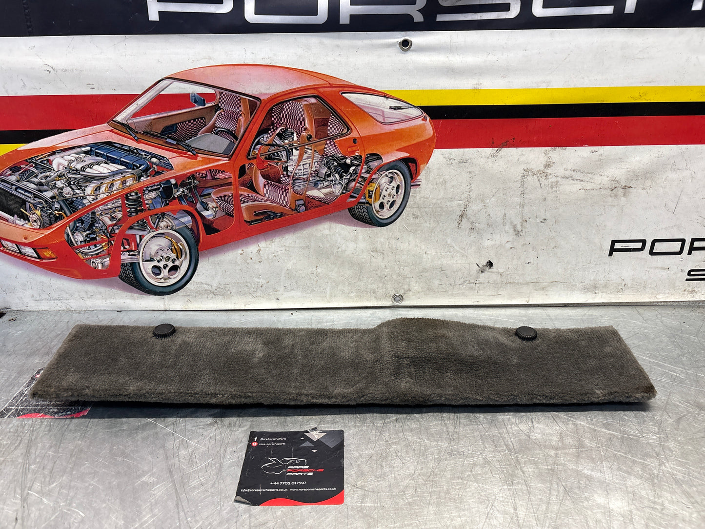 Porsche 928 grey carpeted Tool kit panel cover, used 92855118106