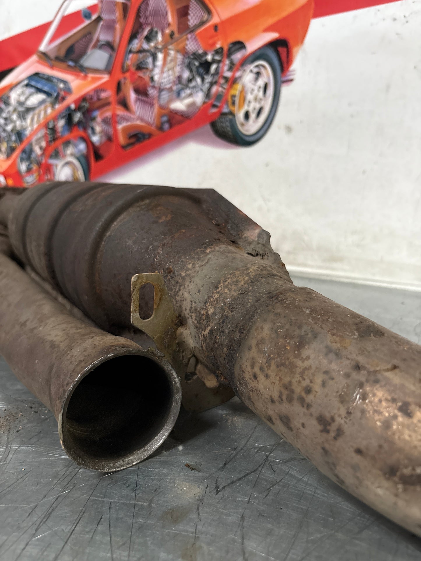 Porsche 944 Turbo front exhaust catalytic converter, used 95111109411