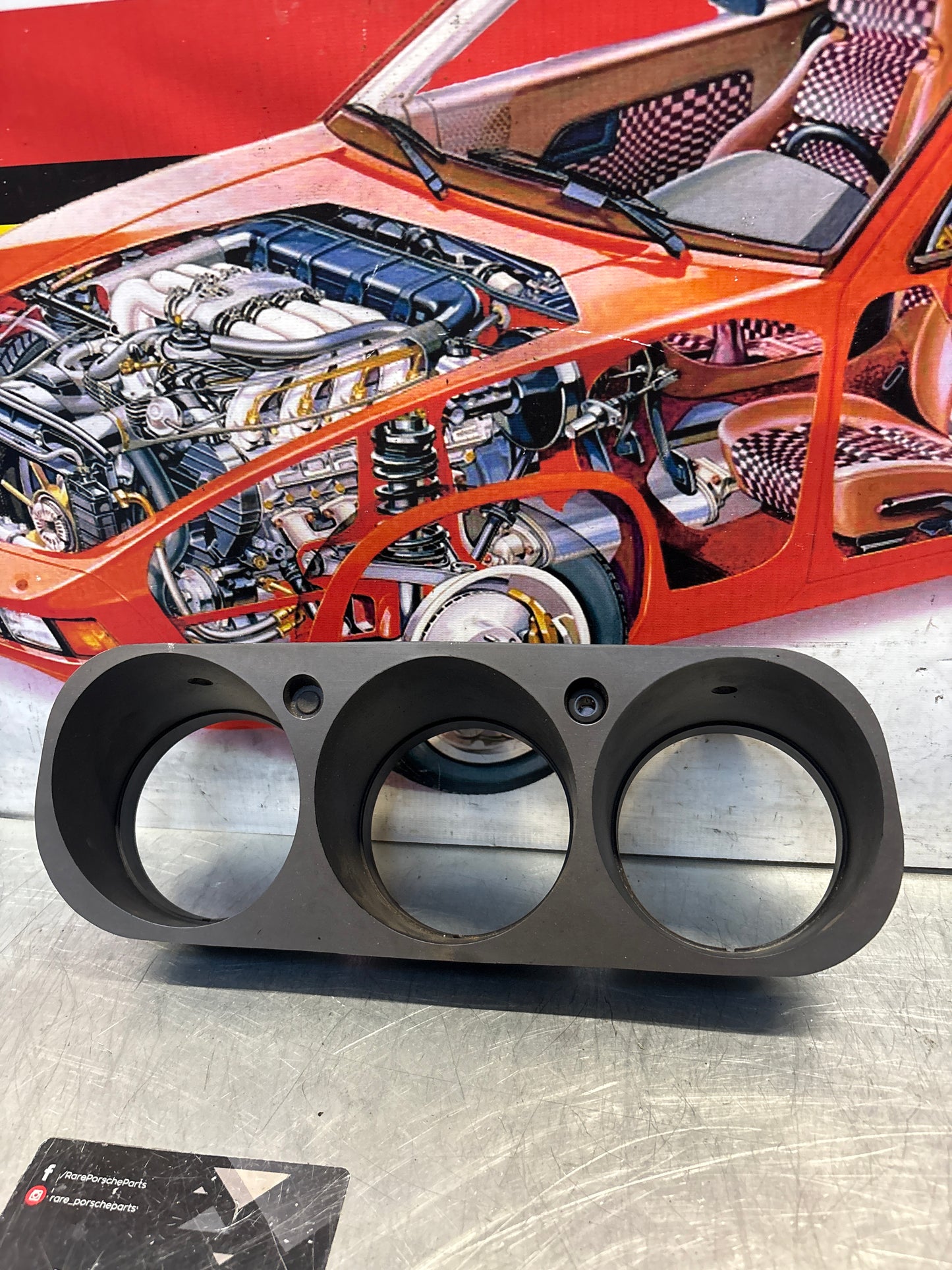 Porsche 944 dash binnacle dial panel speedo surround with high beam hole 477857283 silver, used