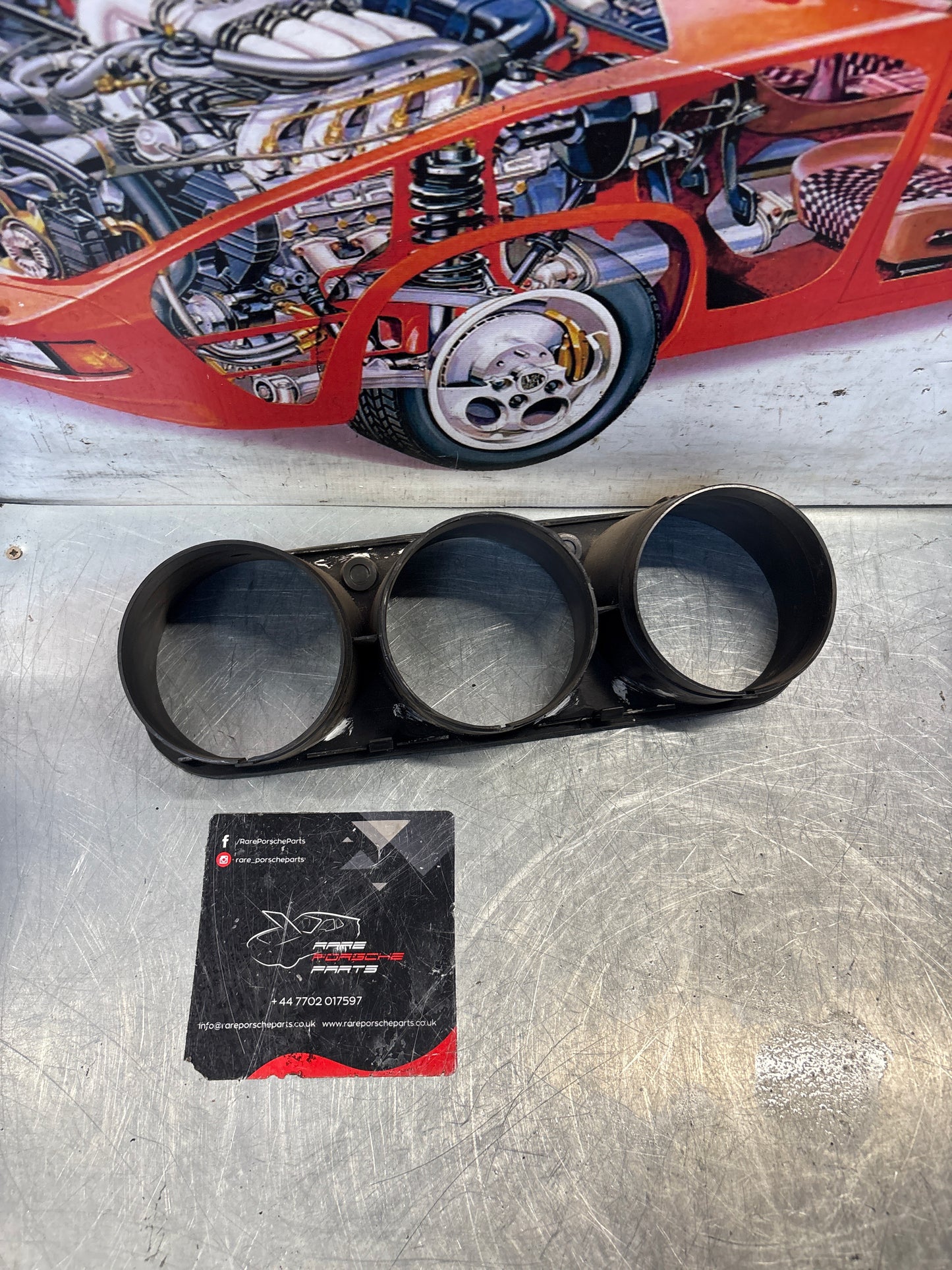 Porsche 924S dash binnacle dial panel speedo surround 477857283 black, without high beam hole, used