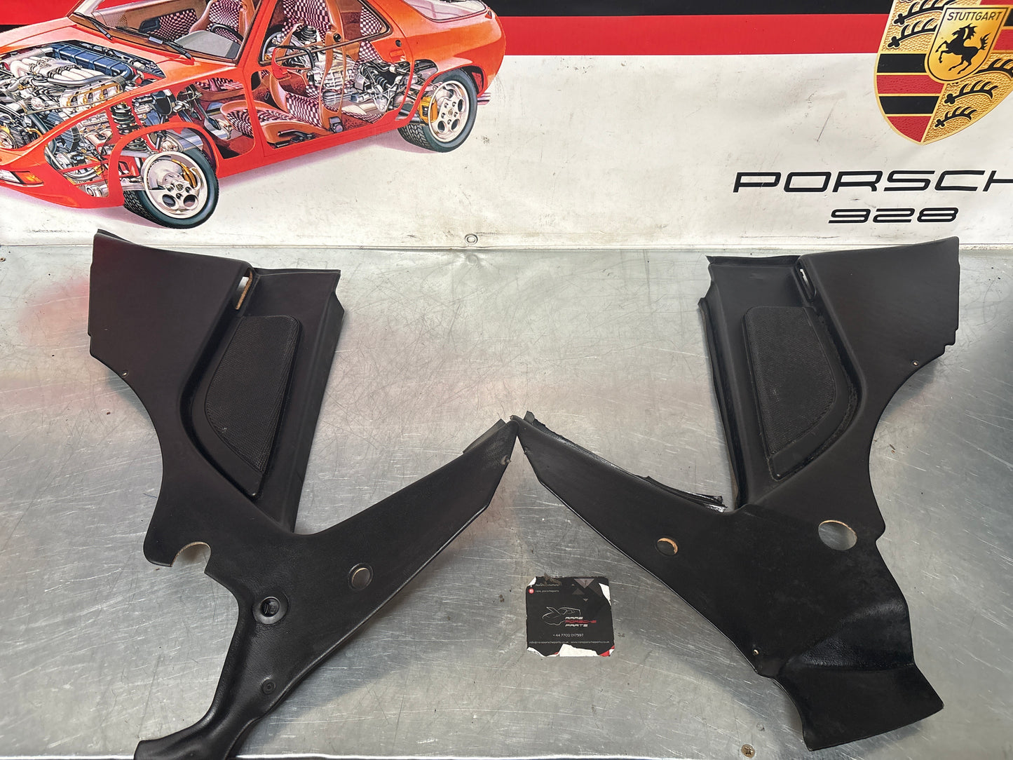 Porsche 944 Turbo S2 Black rear interior C Post trims/cards with M490 sound package, used 94455502113 / 94455502213