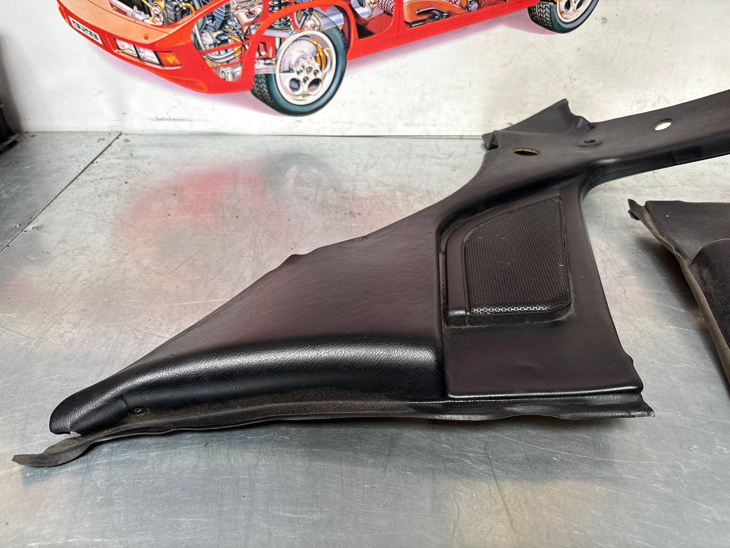 Porsche 944 Turbo S2 Black rear interior C Post trims/cards with M490 sound package, used 94455502113 / 94455502213