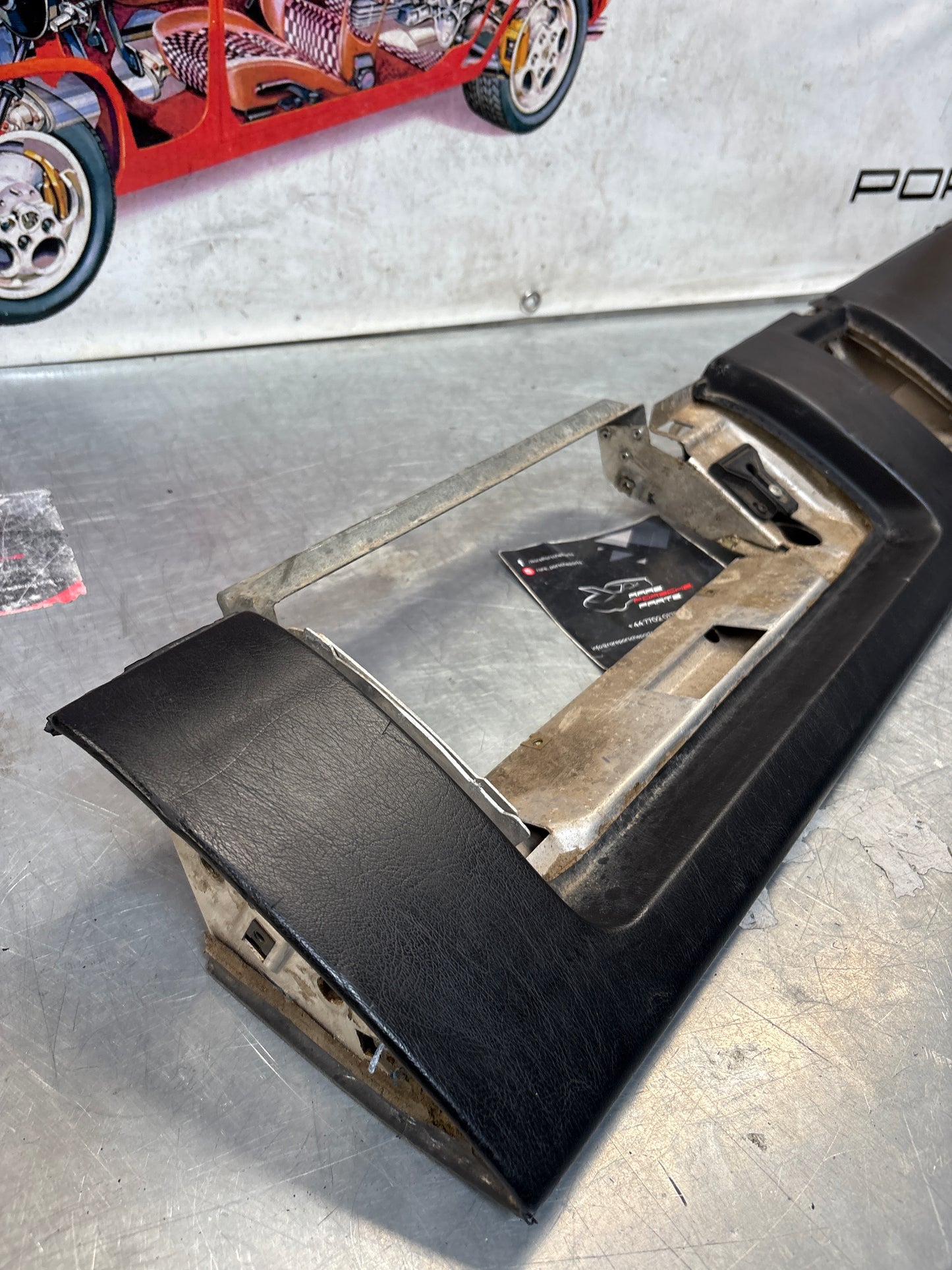Porsche 911 964 dashboard lower knee protection trim, black leather, used 96455207304 / 96455207300