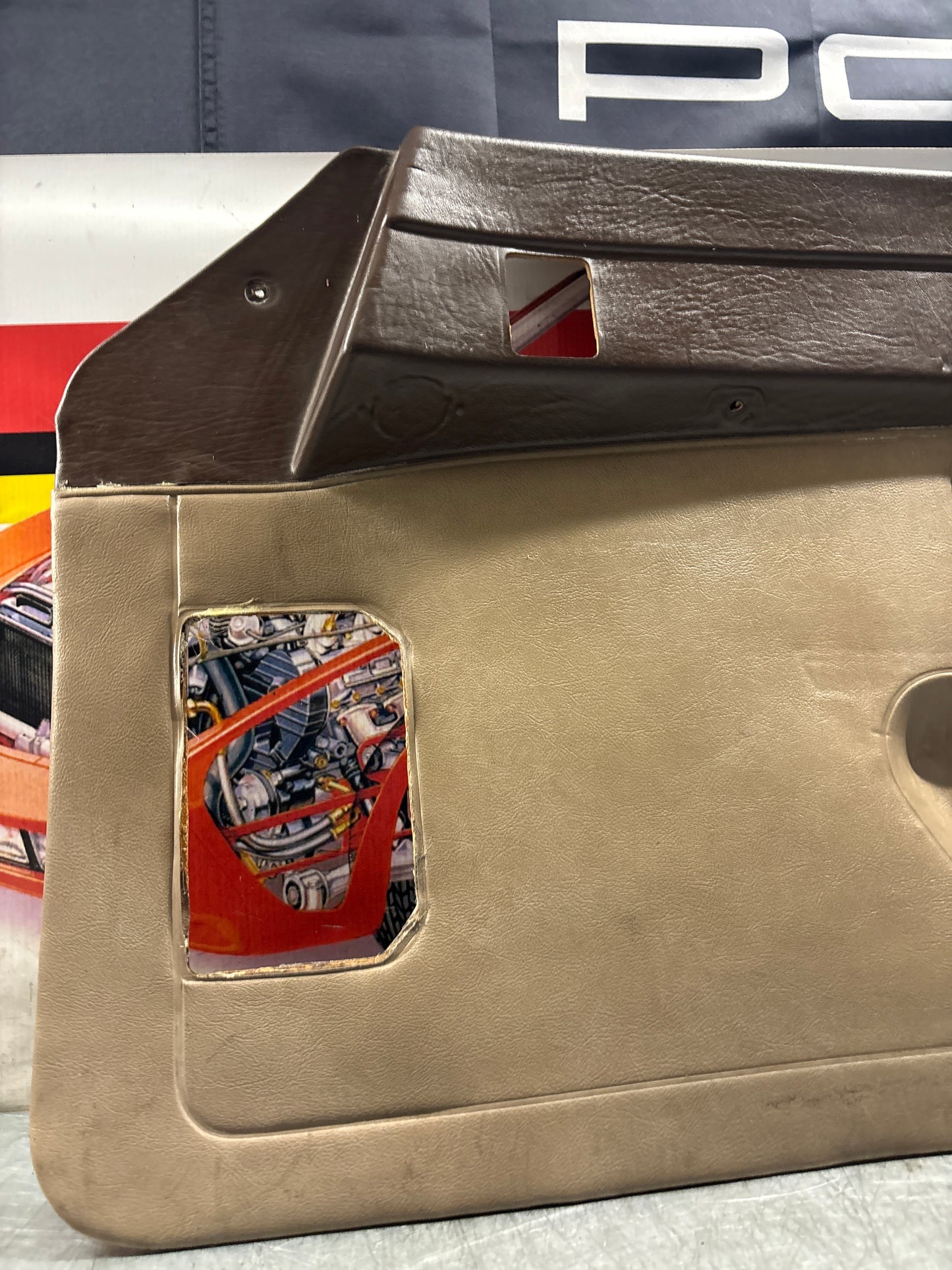 Porsche 924 brown/beige electric window door card, right, off side 477867012 used