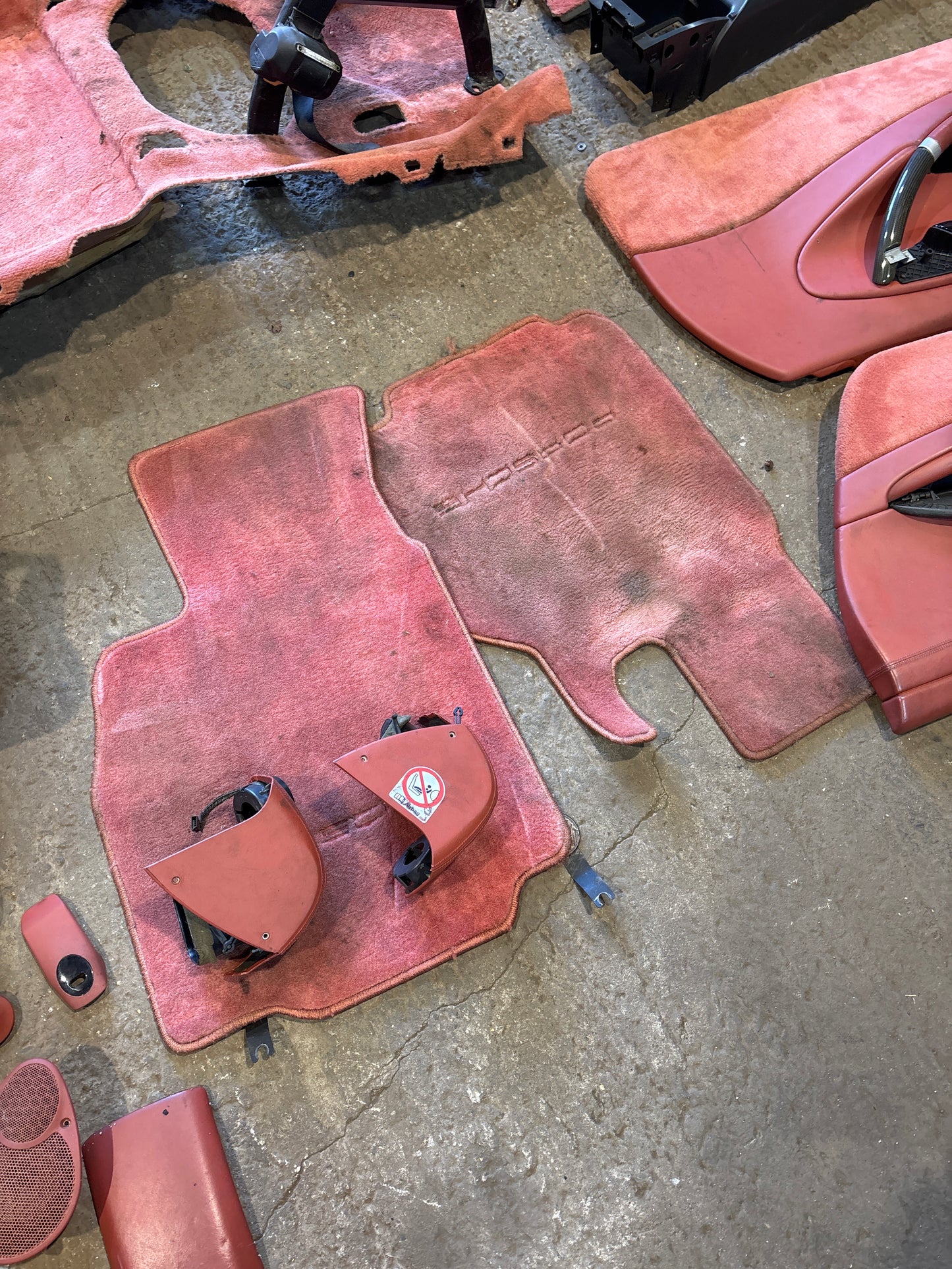 Porsche Boxster 986 complete red interior with Wingback sport seats, used, RHD car