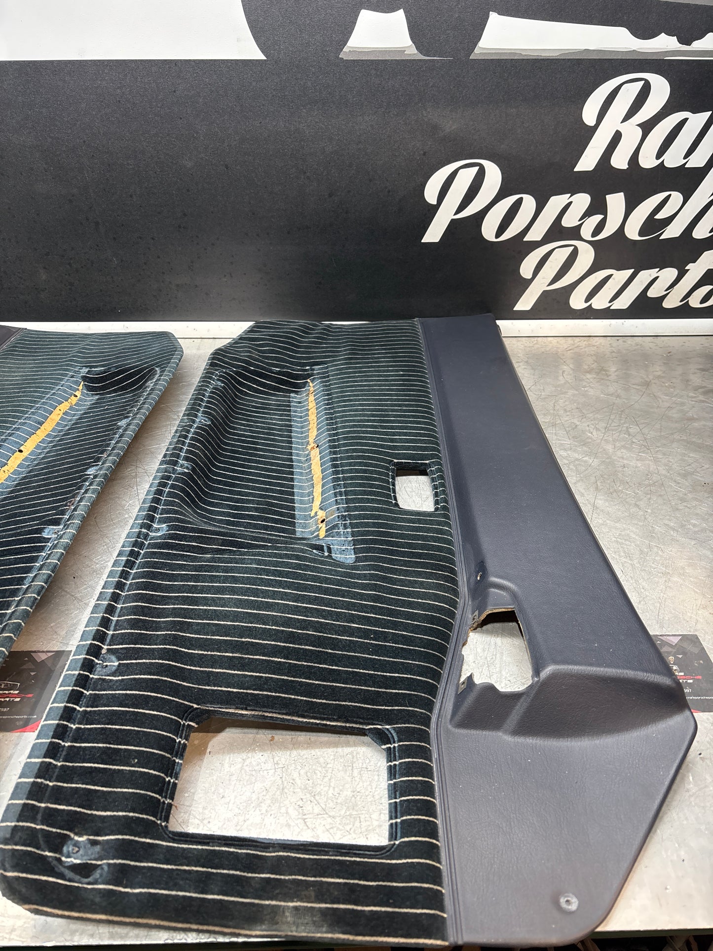 Pair Of Porsche 944 marine blue pinstripe door cards 94455501701 94455501801 used, nice condition.