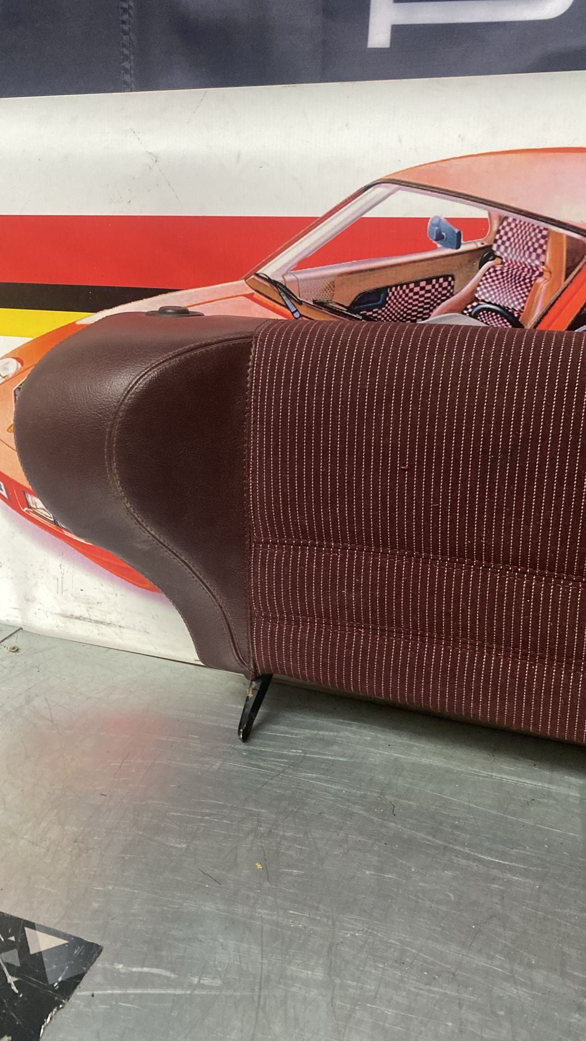 Porsche 944 924S refurbished rear seat, burgundy/white pinstripe