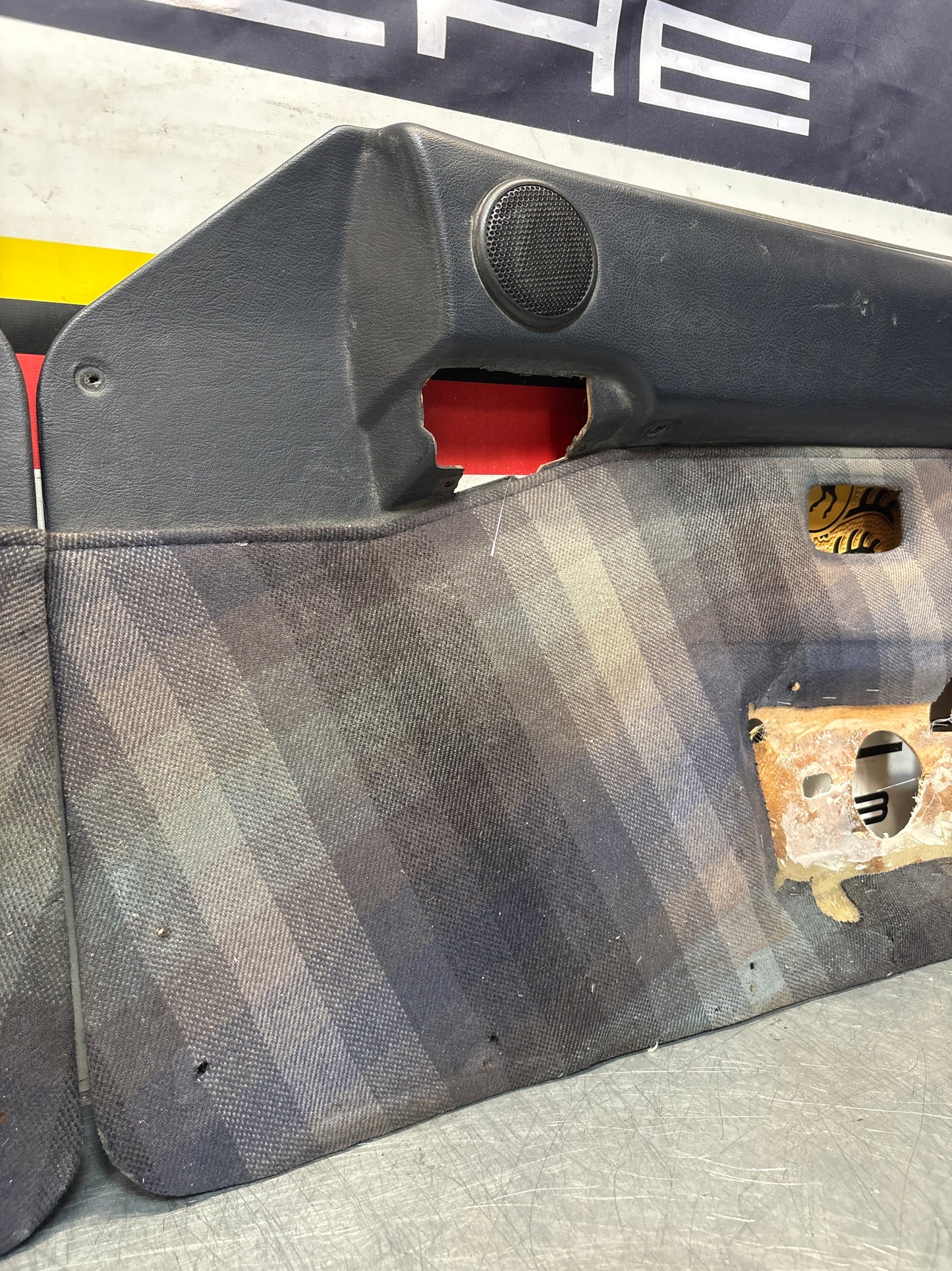Pair Of Porsche 944 blue chequered door cards 94455501701 94455501801 used, refurbished.