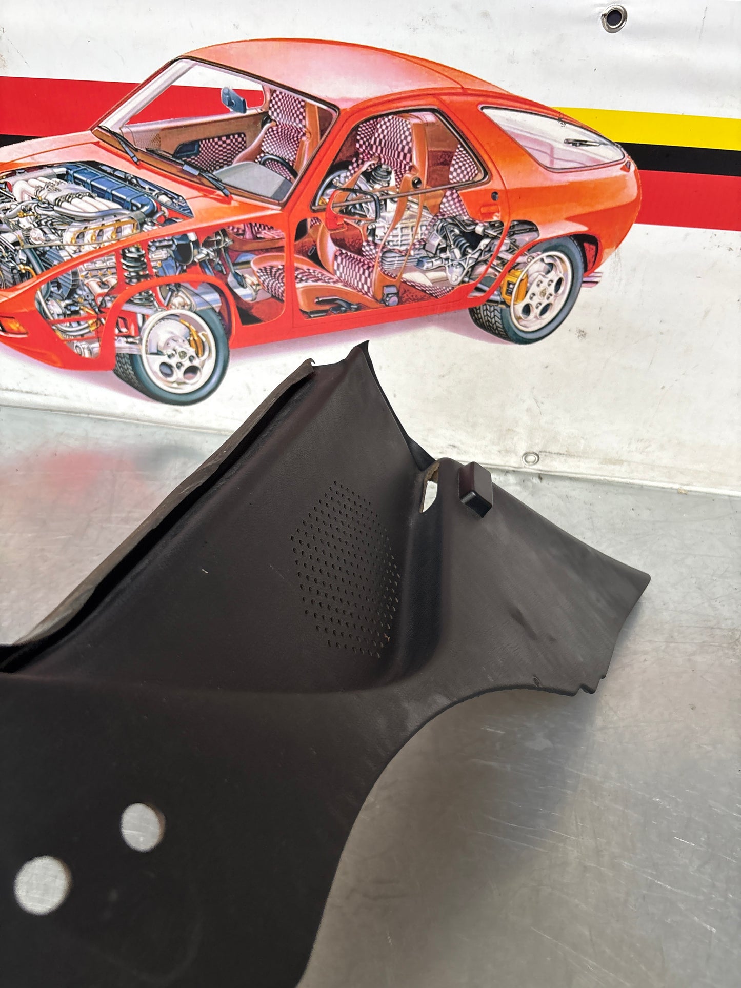Porsche 944 924 black left rear interior C Post trim /card . Quarter panel trim used, 94455502101