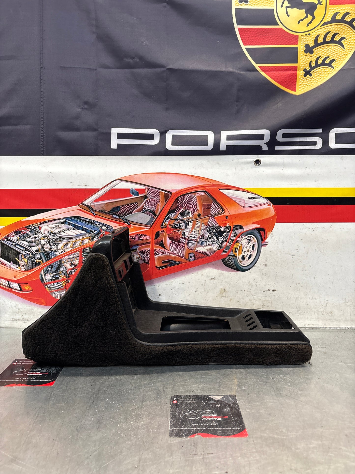 Porsche 924 centre console black, no switch holes 477857951  used