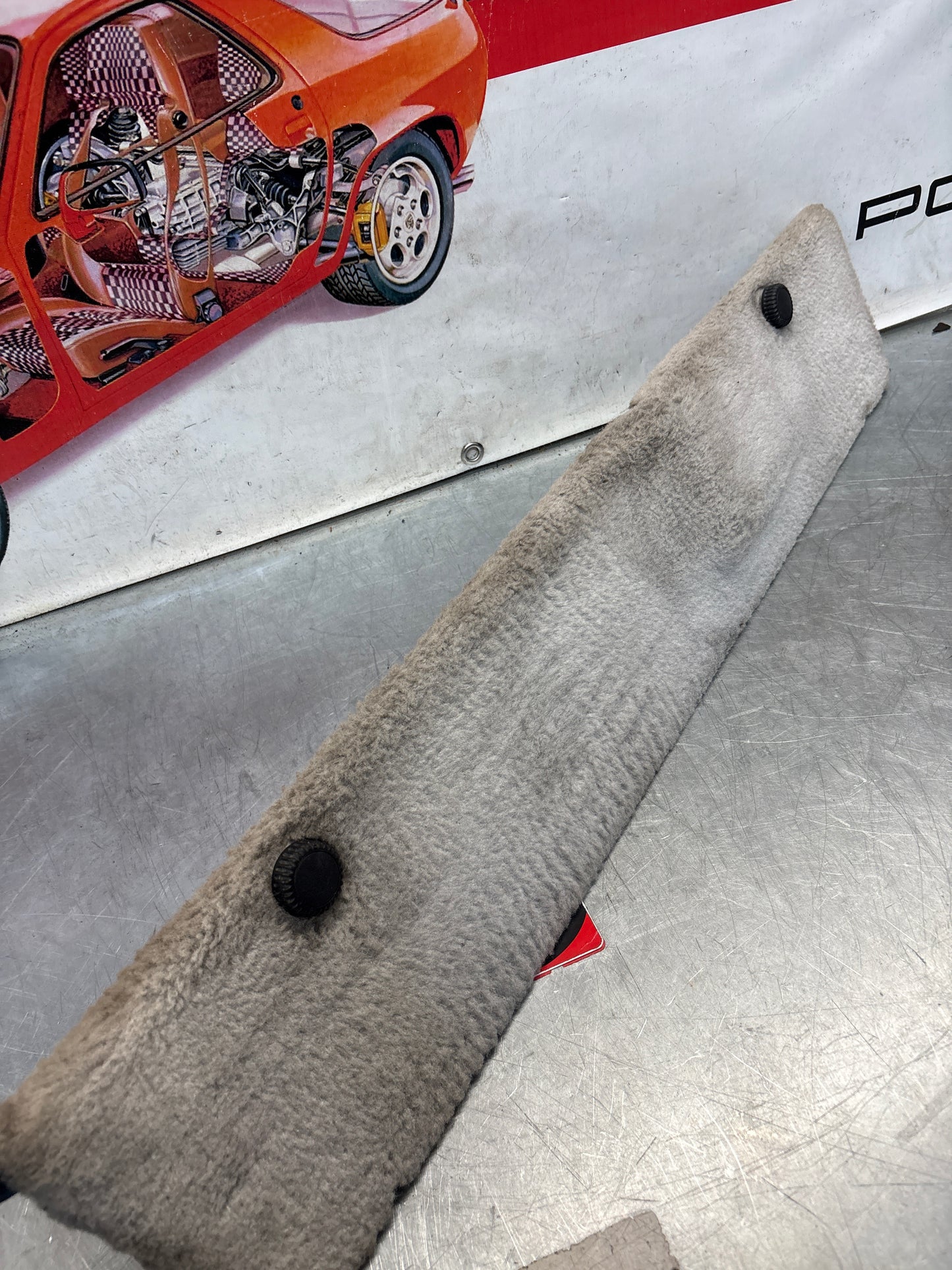 Porsche 928 white carpeted Tool kit panel cover, used 92855118106