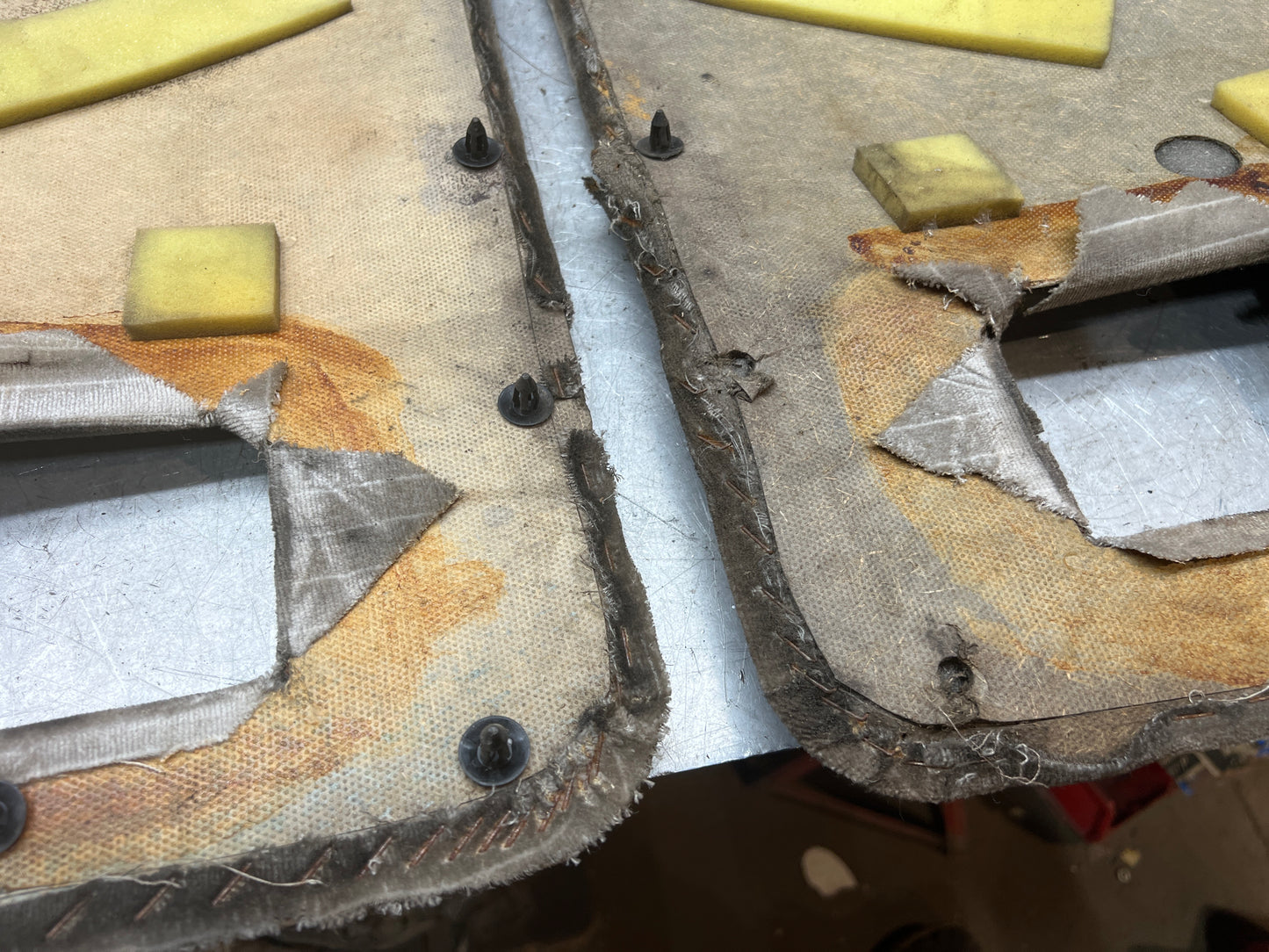 Porsche 924 944 -85.5 pair of Used RHD Porsche pinstripe black / white door cards, 478867011 / 478867012 used