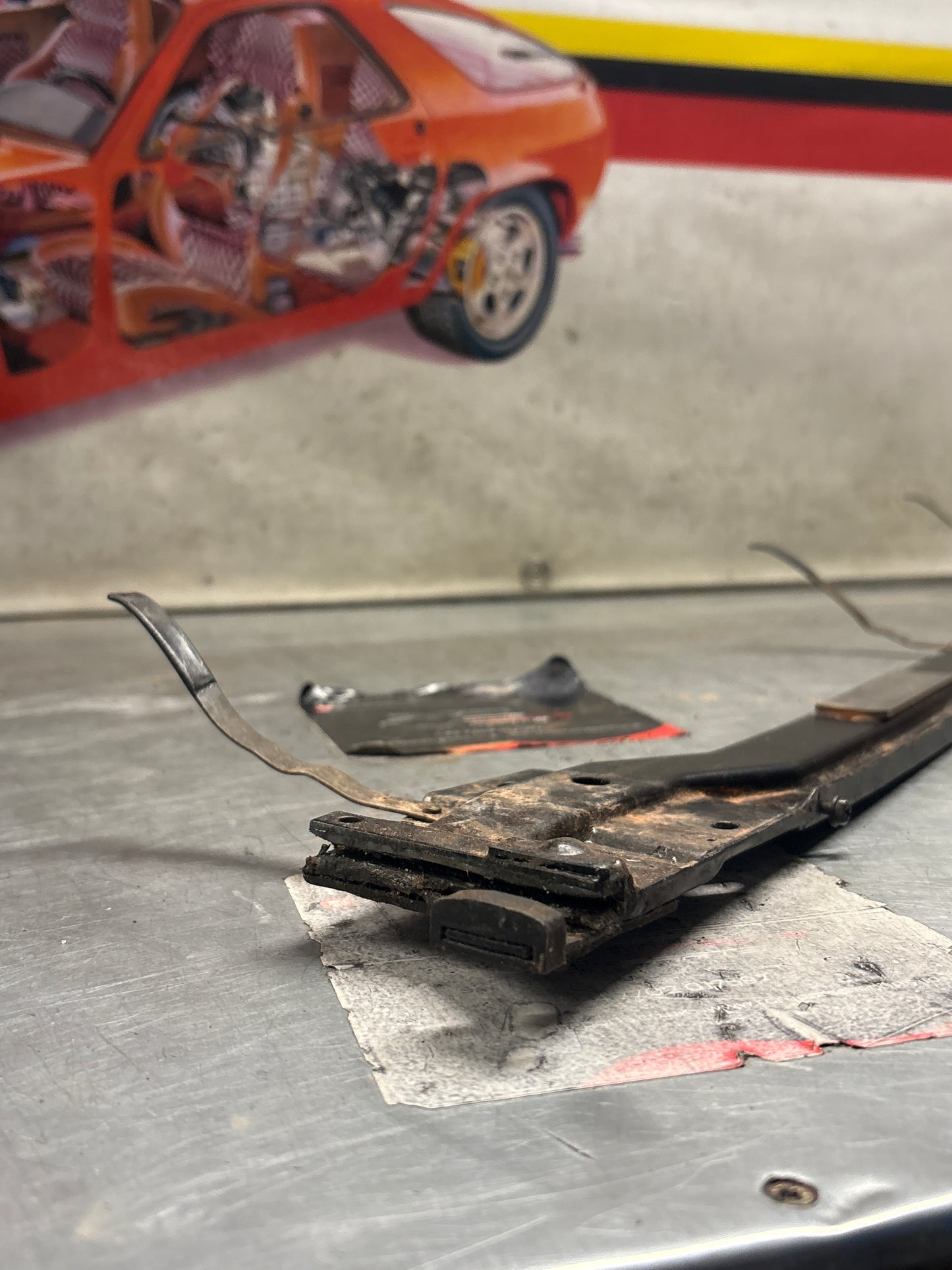 Porsche 928 S4 sunroof guide with slider, and guide shoe used 92856406140 / 92856426702 / 92856426803