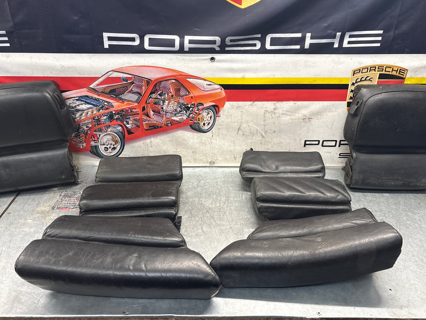 Porsche 928 black leather rear seat set, used