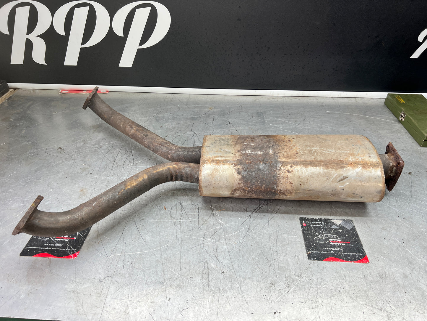 Porsche 928 front muffler, used 92811108207
