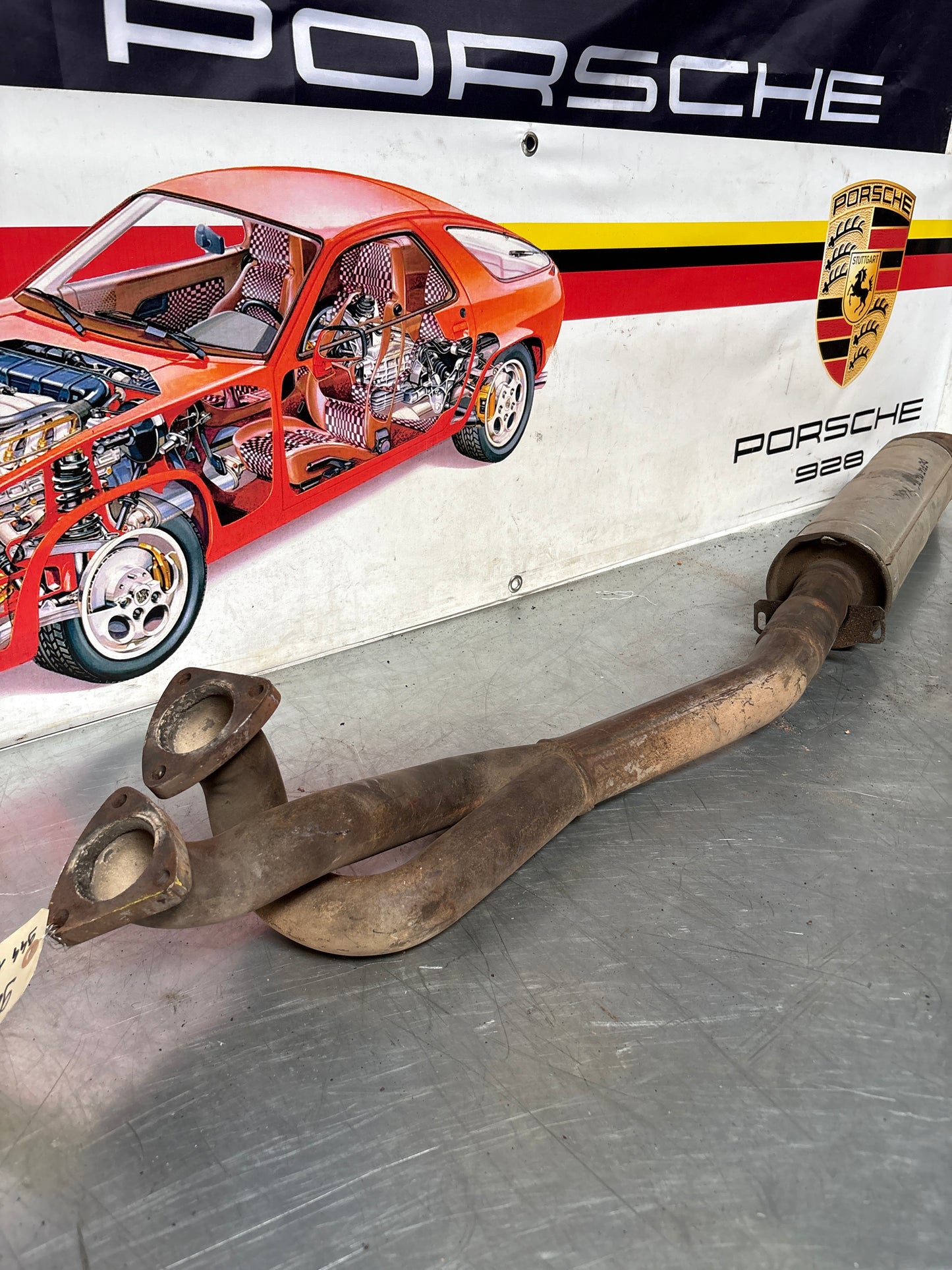 Porsche 944 S2 exhaust middle silencer with down pipe, 94411198502 used, pleas study photos