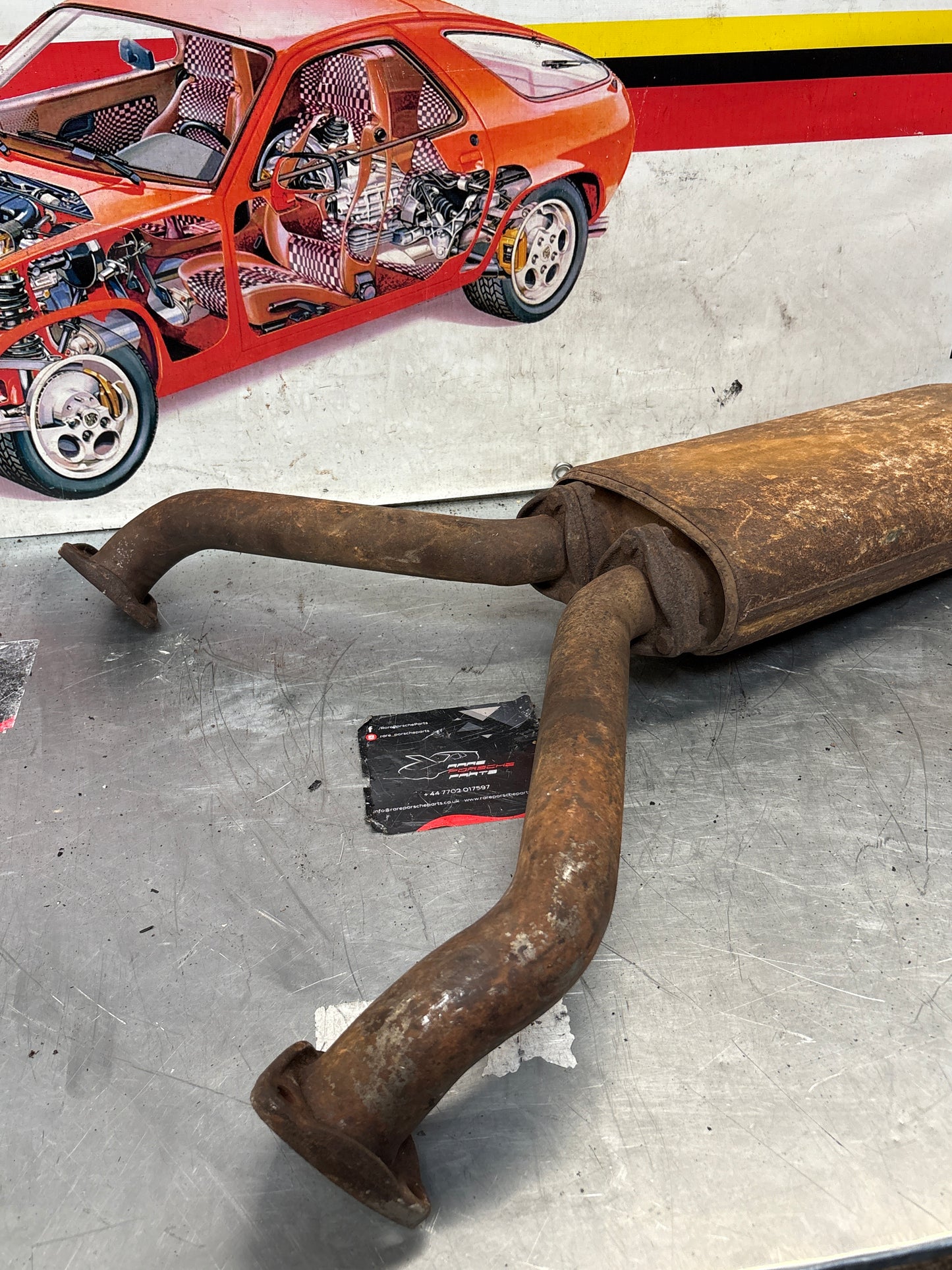 Porsche 928 front muffler, used 92811108203