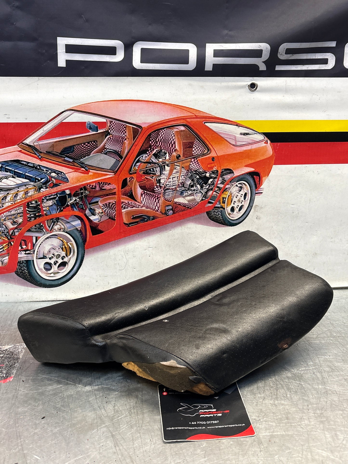 Porsche 928 rear left seat cushion, black, leather, used 92852205951