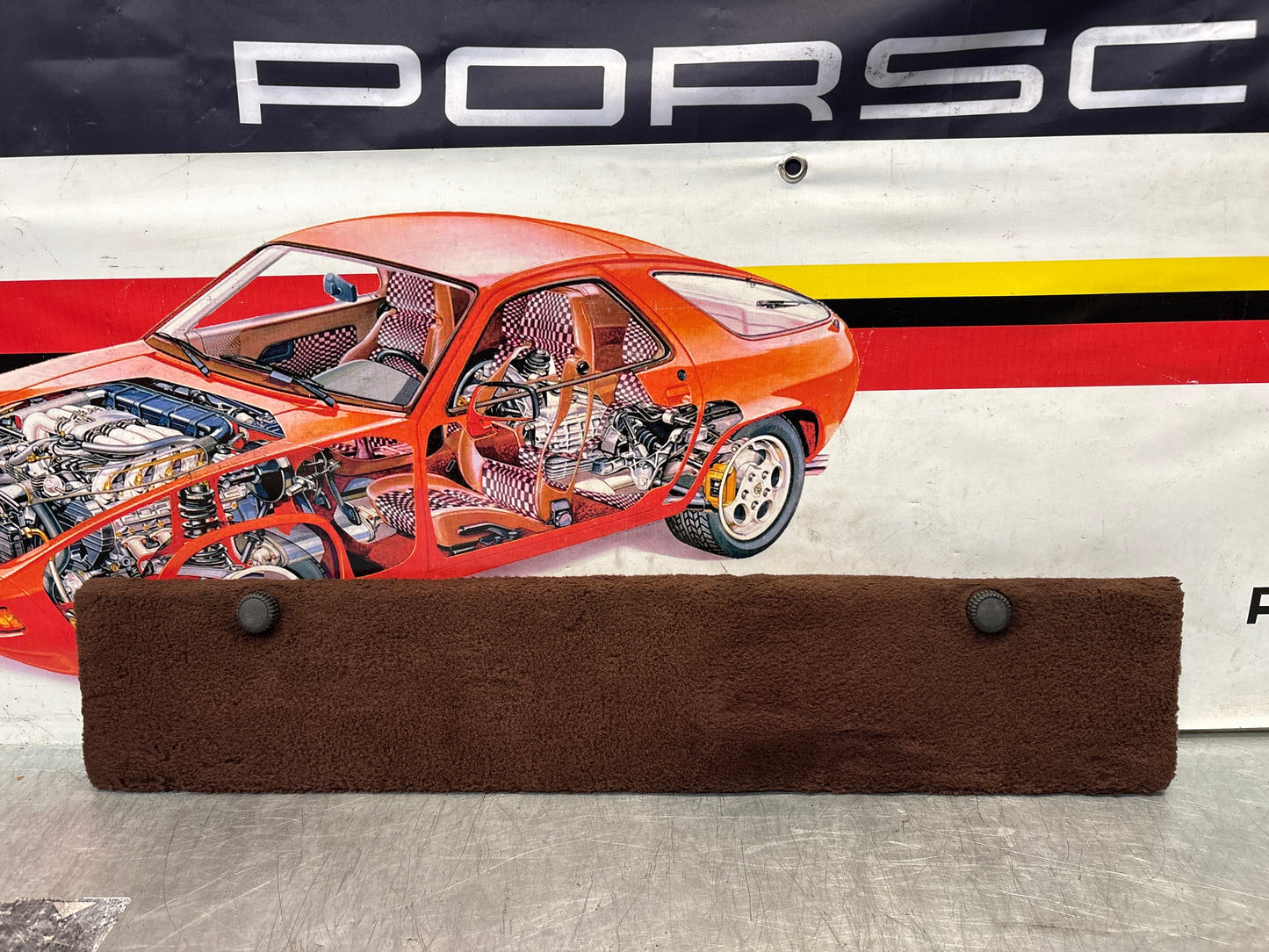 Porsche 928 brown carpeted Tool kit panel cover, used 92855118105