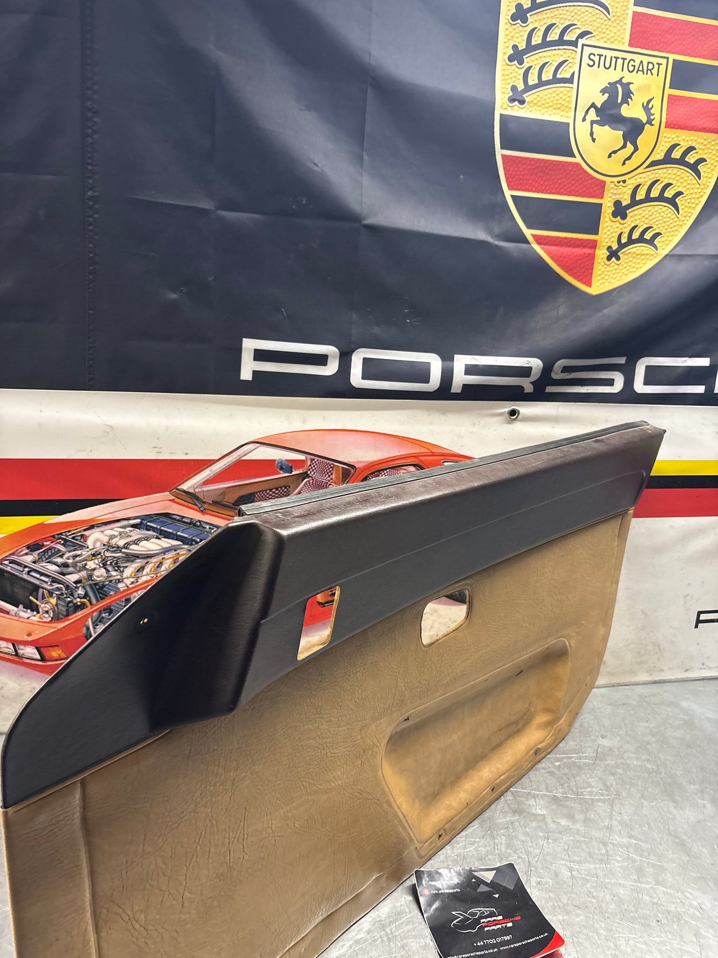 Porsche 924 brown/beige electric window door card, right, off side 477867012 used