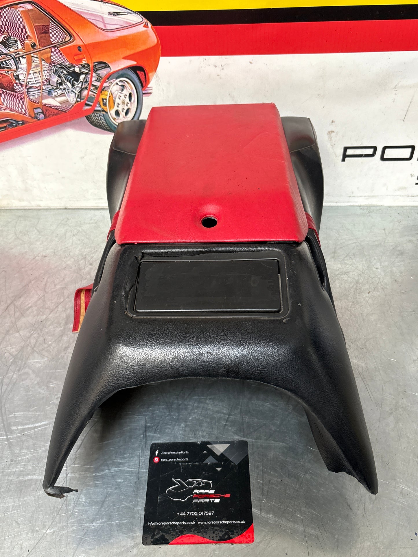 Porsche 928 S center console, rear armrest with ash tray, black and red, no key 92852206757 used