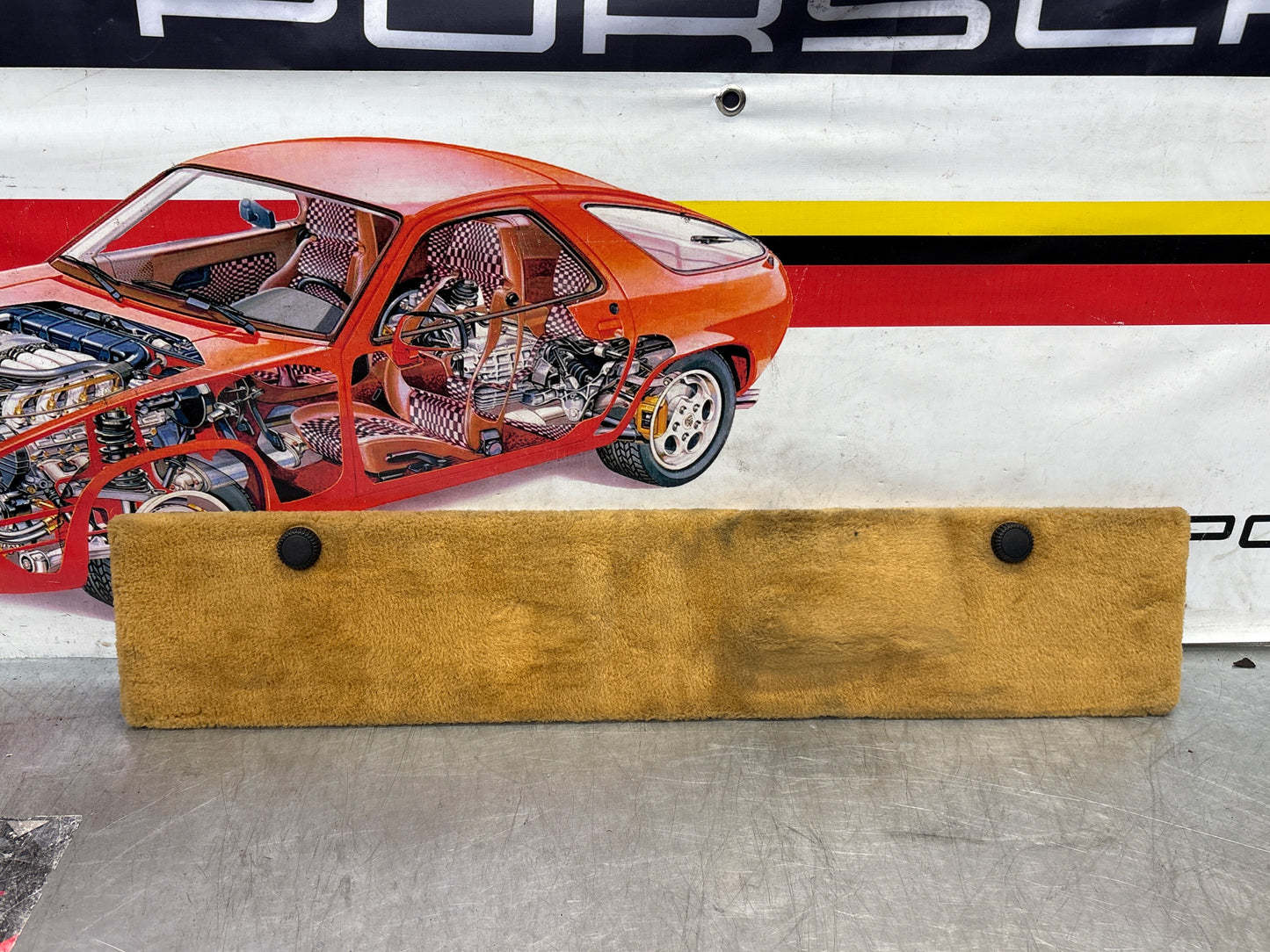 Porsche 928 beige carpeted Tool kit panel cover, used 92855118105