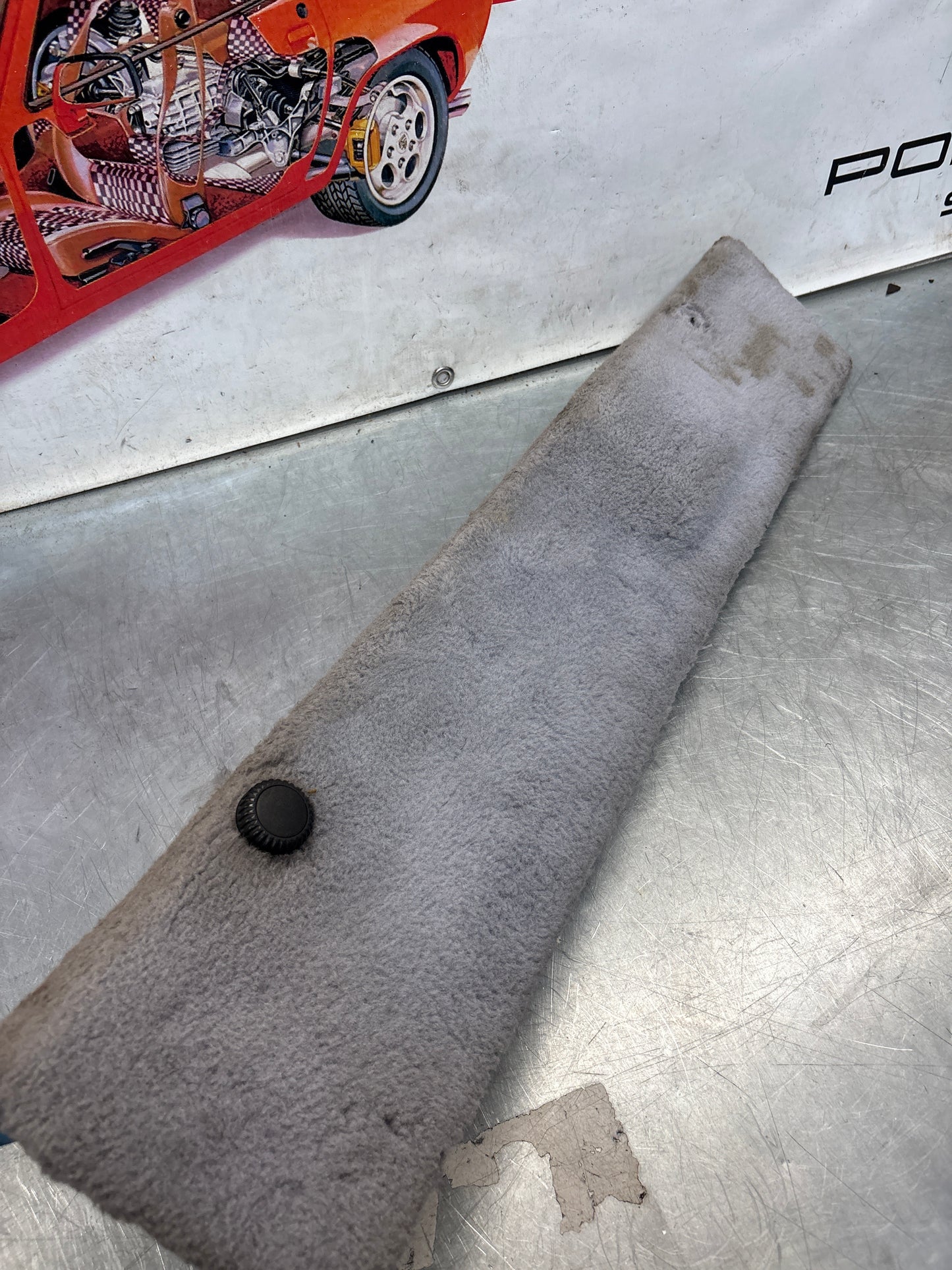 Porsche 928 grey carpeted Tool kit panel cover, used 92855118106