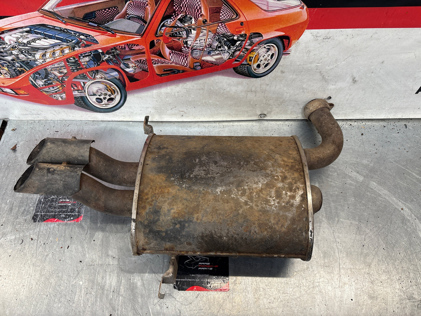Porsche 928 rear exhaust box, used 92811109704
