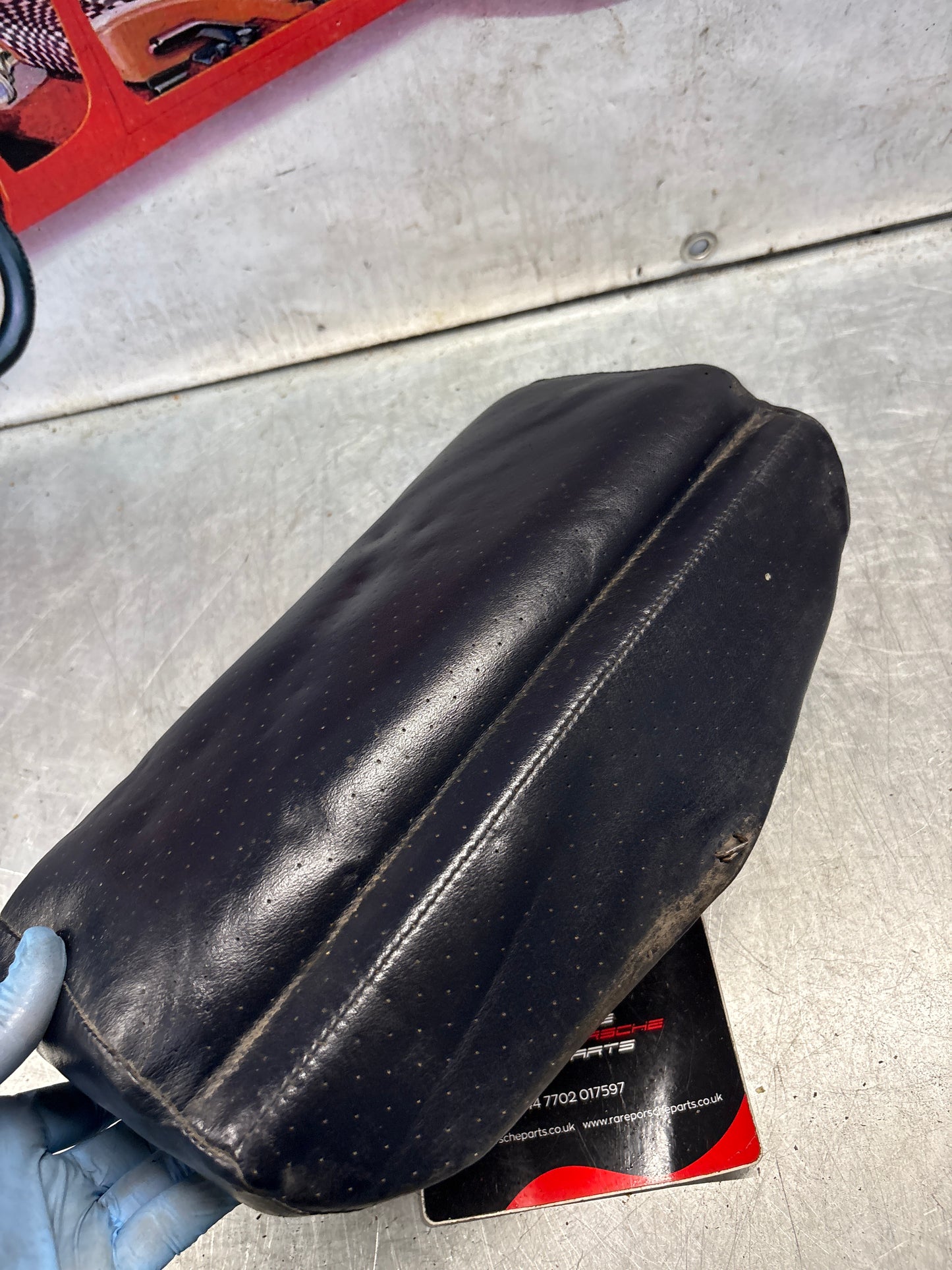 Porsche 928 rear right seat upper cushion, leather, blue, used 92852204650