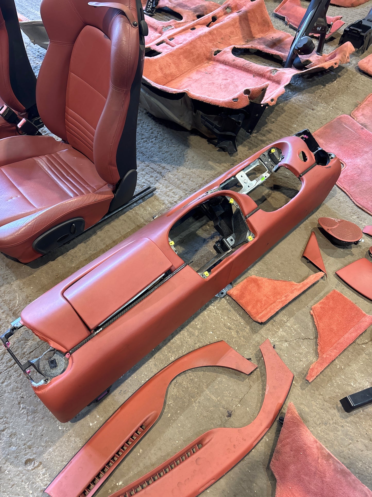 Porsche Boxster 986 complete red interior with Wingback sport seats, used, RHD car