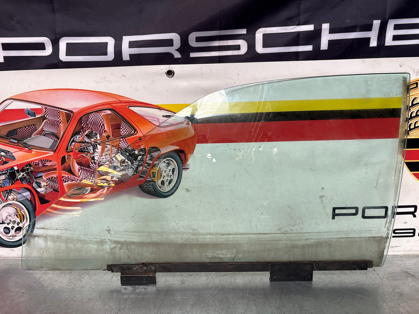 Porsche 944 Left side door glass, tinted green used 94454202301