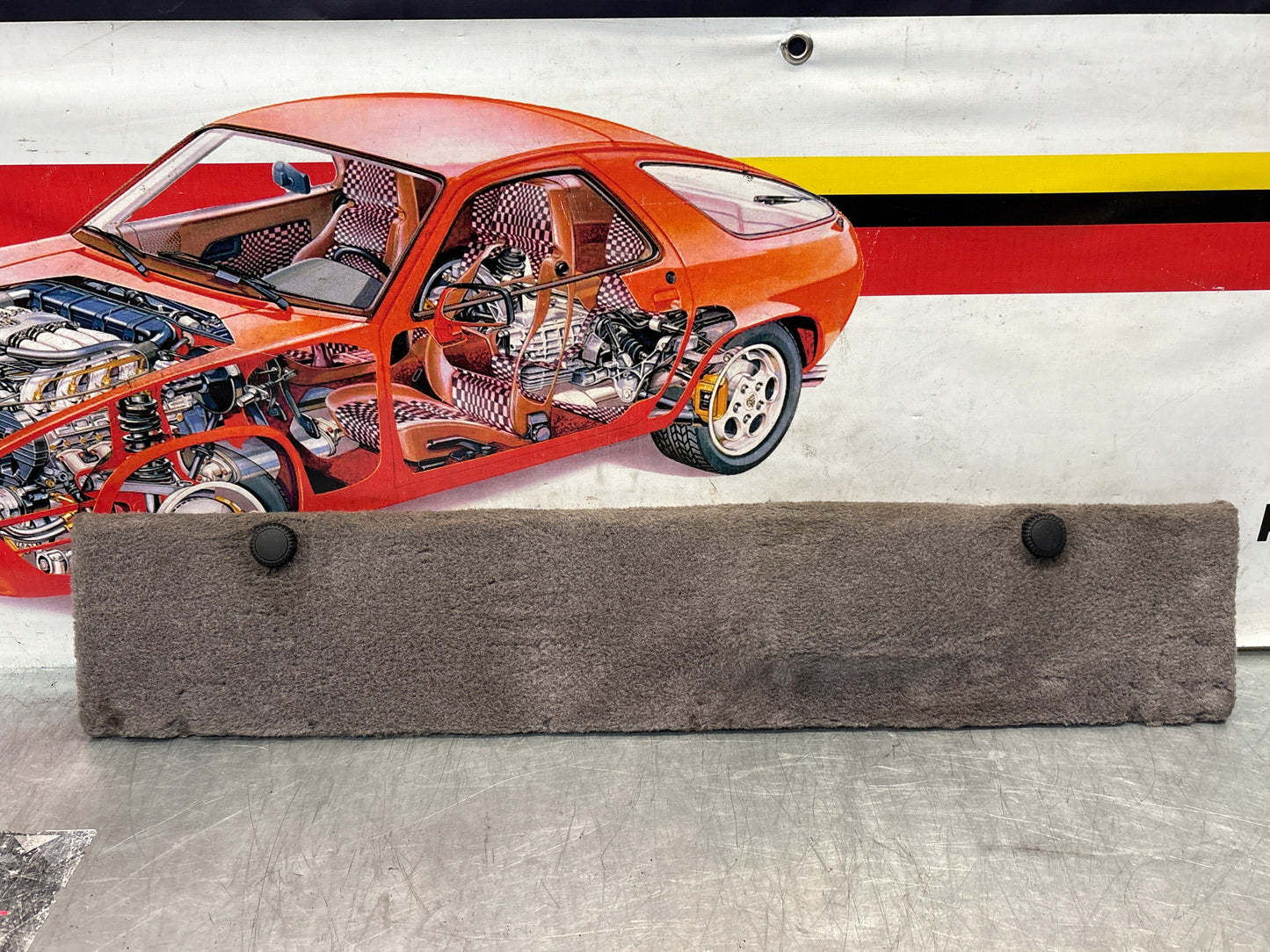 Porsche 928 grey carpeted Tool kit panel cover, used 92855118106