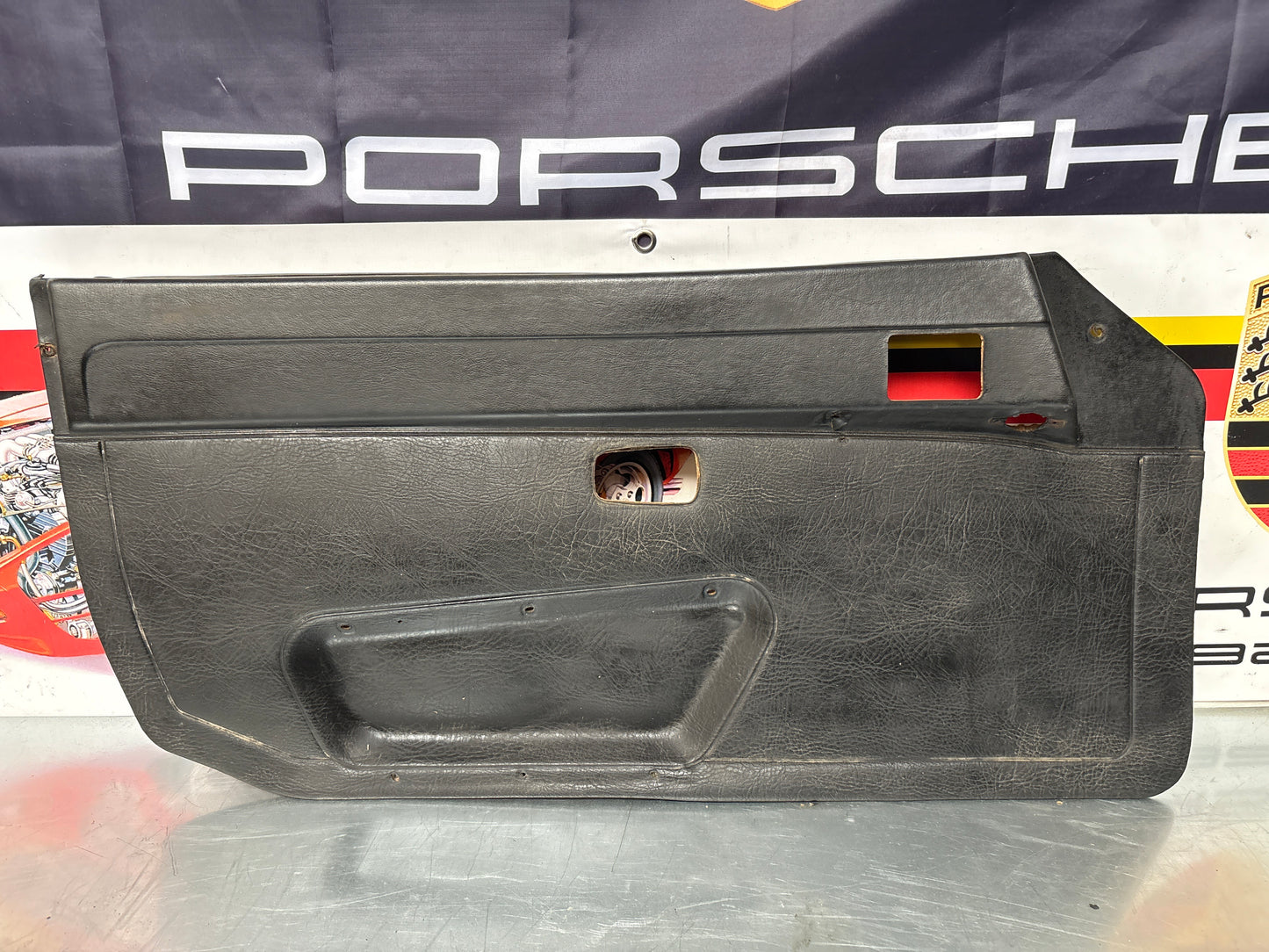 Porsche early 924 944 left side door card, used, Black, 477867011