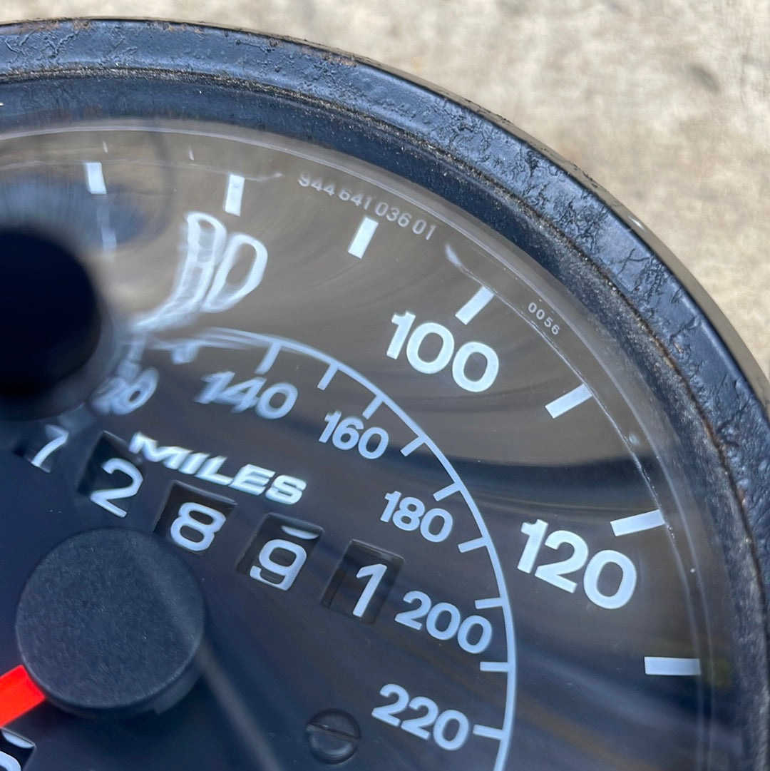 Porsche 944 speedometer showing 72891 miles. Pt No, 94464103601 spares or repair